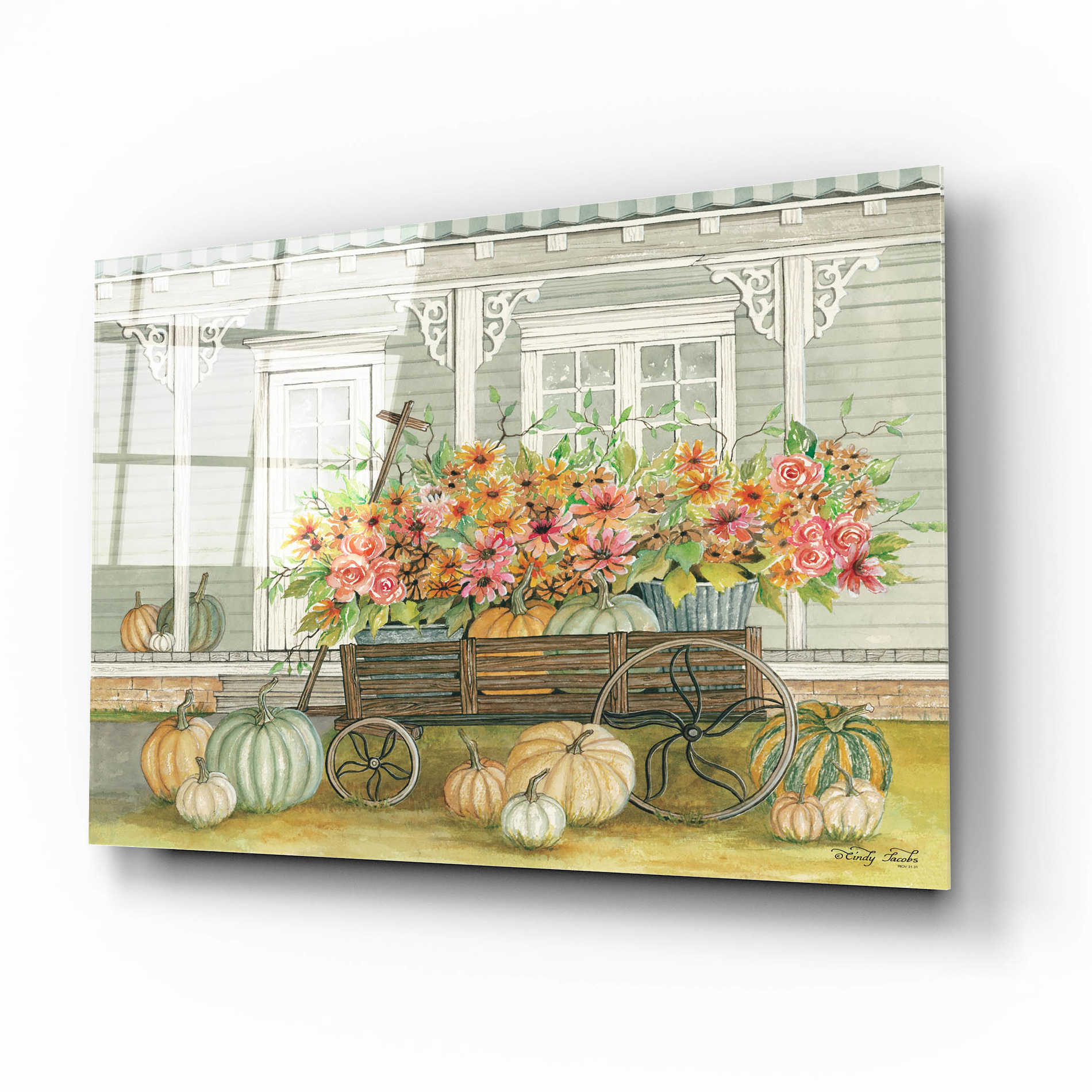 Epic Art 'Fall Wagon' by Cindy Jacobs, Acrylic Glass Wall Art,16x12