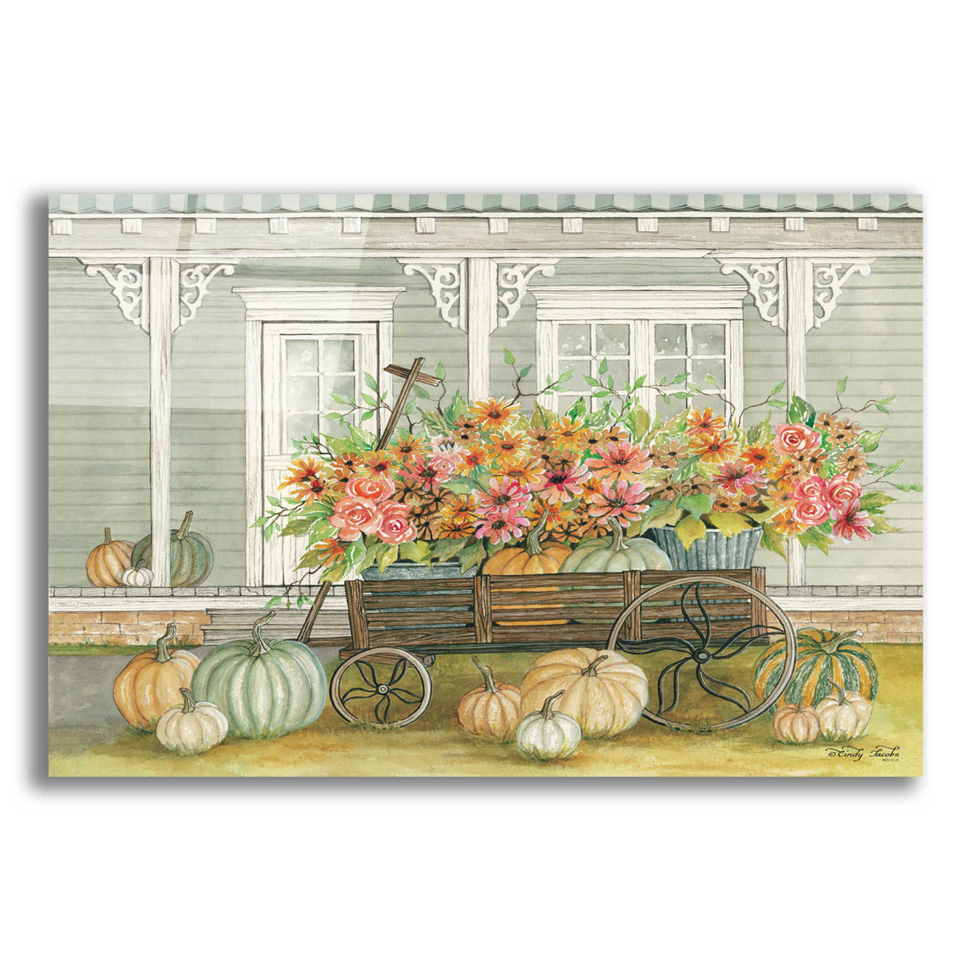 Epic Art 'Fall Wagon' by Cindy Jacobs, Acrylic Glass Wall Art,16x12