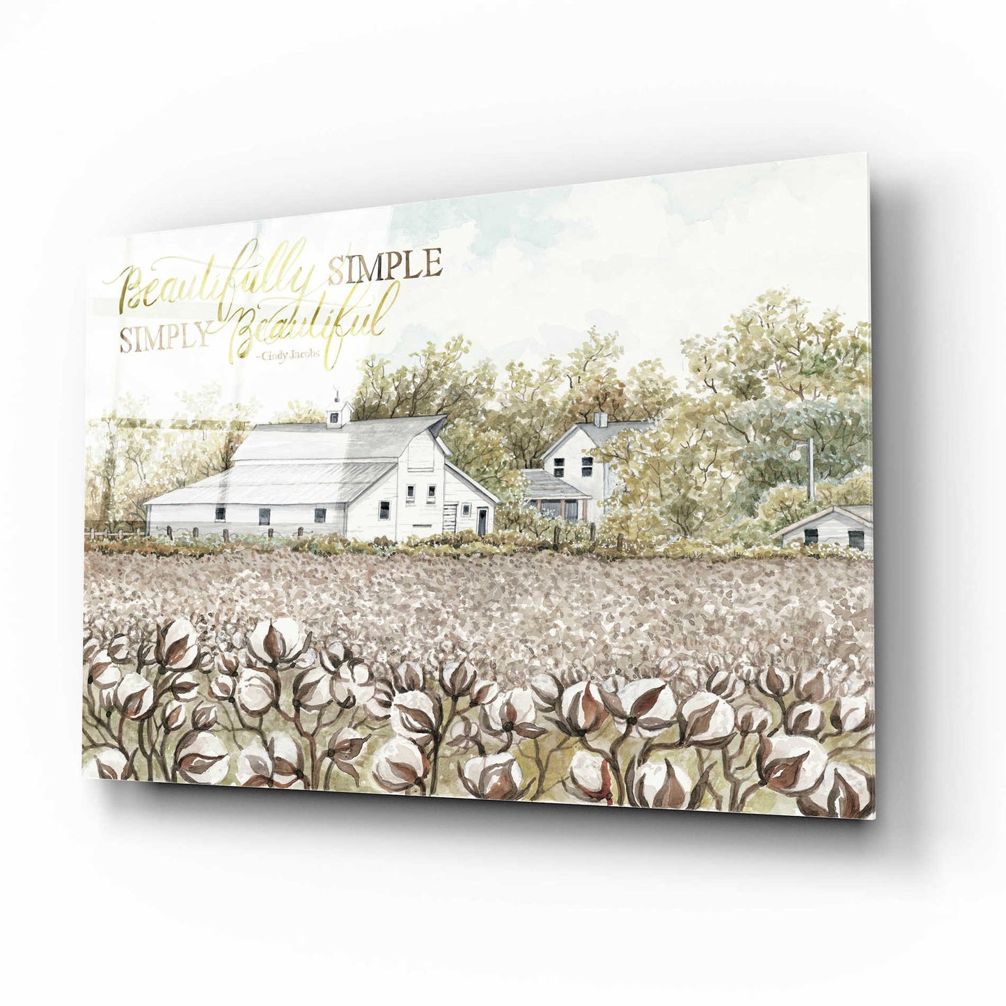 Epic Art 'Beautifully Simple Cotton Farm' by Cindy Jacobs, Acrylic Glass Wall Art,16x12