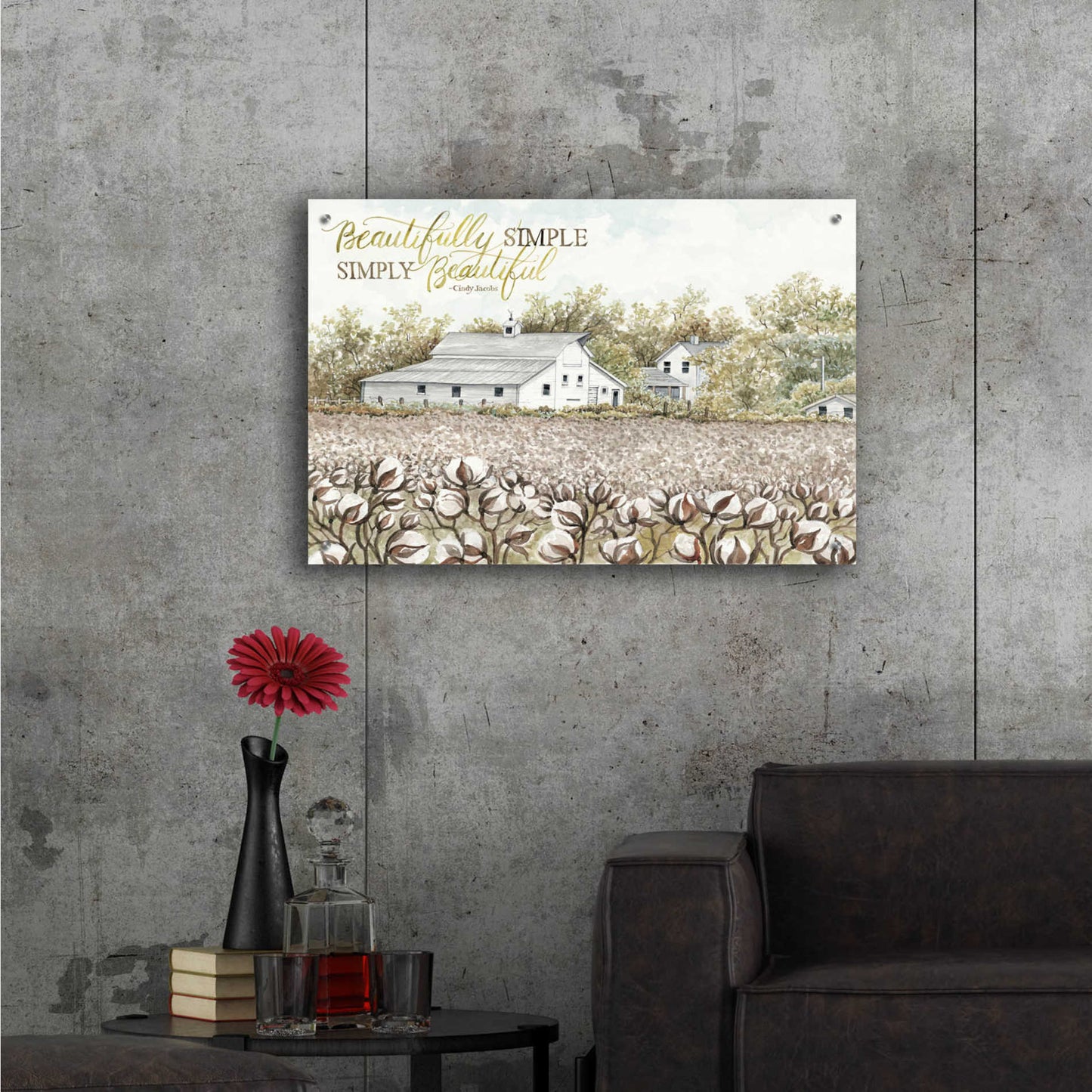 Epic Art 'Beautifully Simple Cotton Farm' by Cindy Jacobs, Acrylic Glass Wall Art,36x24