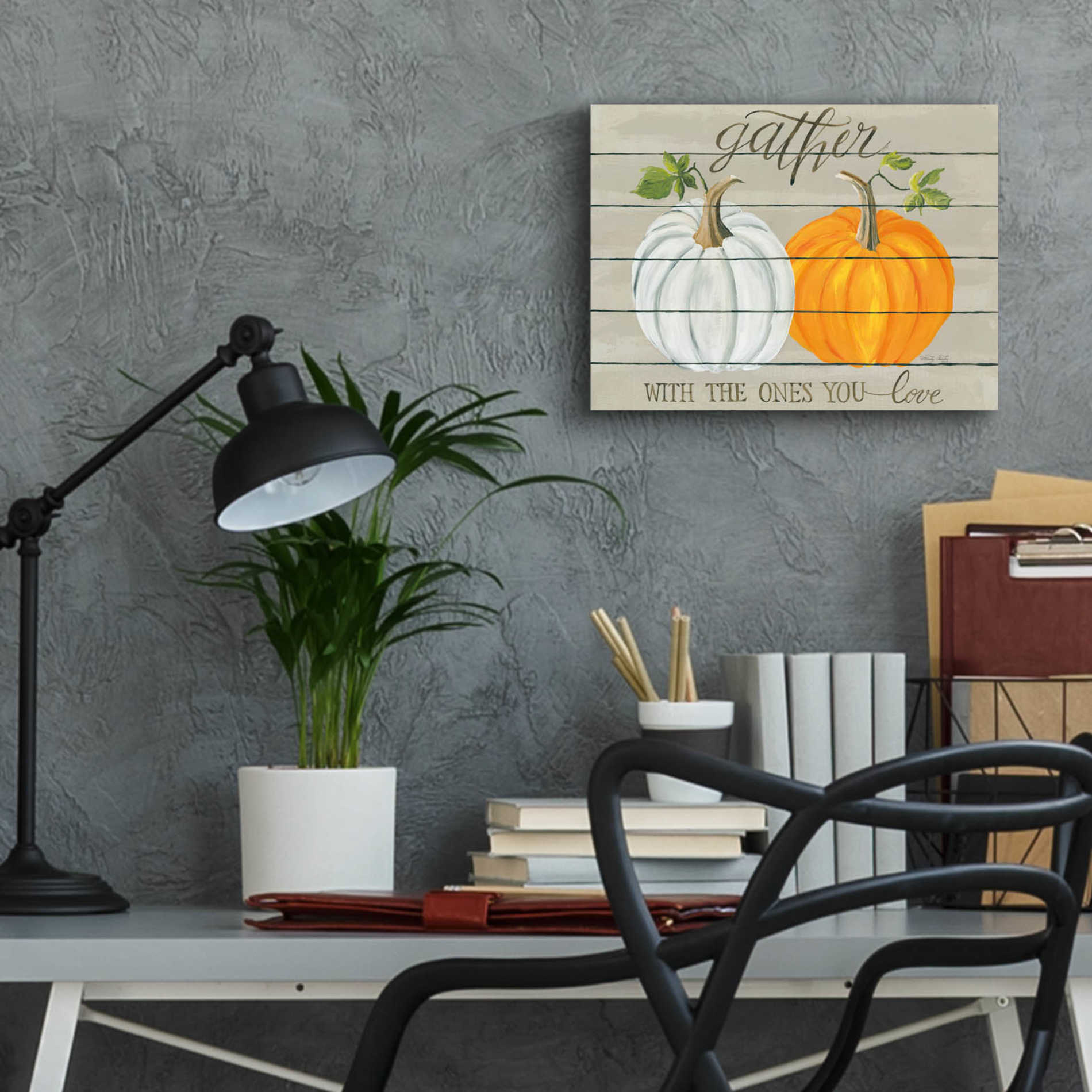 Epic Art 'Gather With The Ones You Love Pumpkins' by Cindy Jacobs, Acrylic Glass Wall Art,16x12