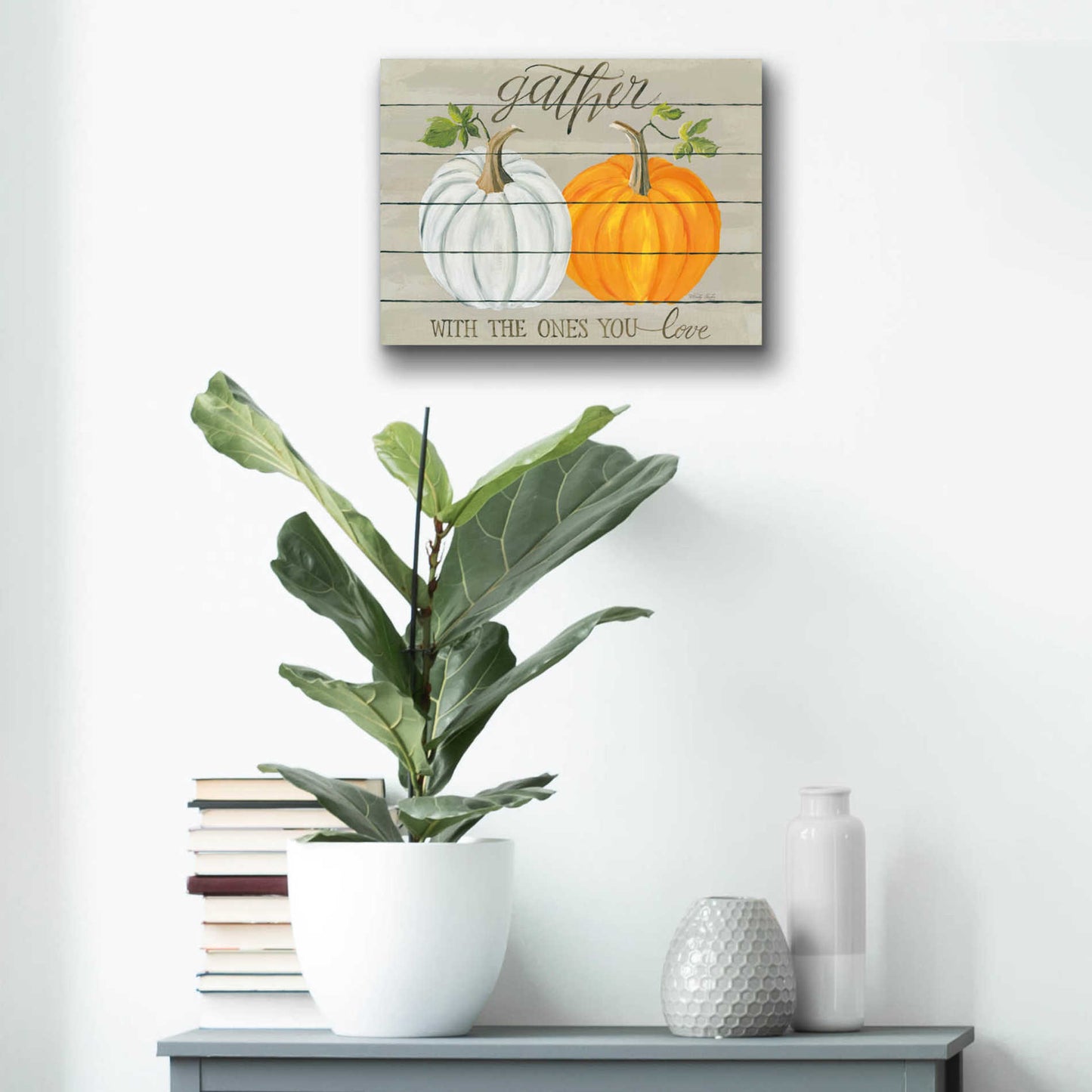 Epic Art 'Gather With The Ones You Love Pumpkins' by Cindy Jacobs, Acrylic Glass Wall Art,16x12