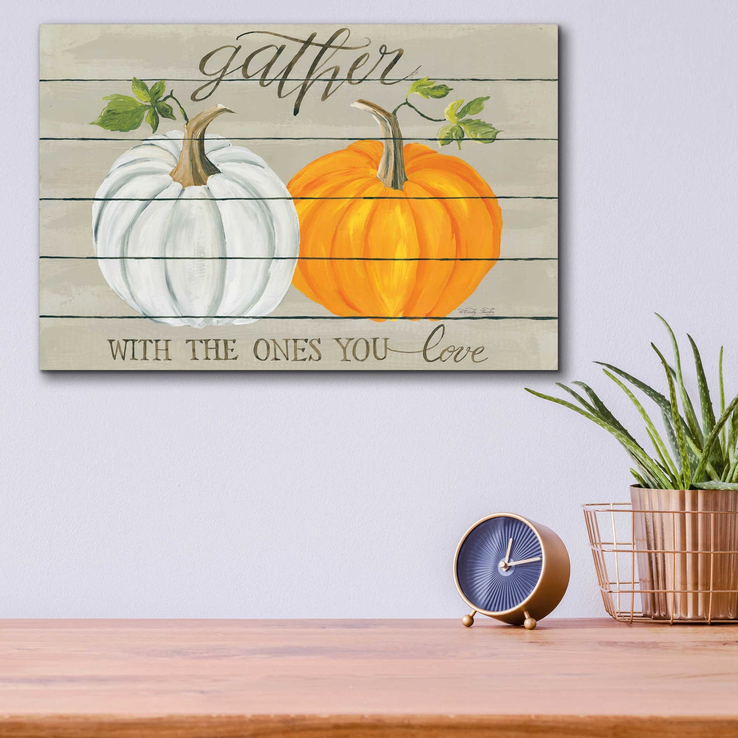 Epic Art 'Gather With The Ones You Love Pumpkins' by Cindy Jacobs, Acrylic Glass Wall Art,16x12