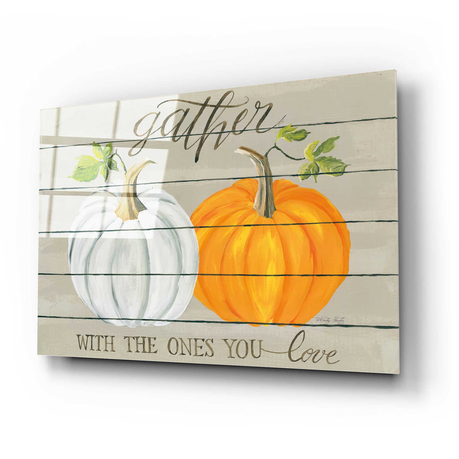 Epic Art 'Gather With The Ones You Love Pumpkins' by Cindy Jacobs, Acrylic Glass Wall Art,24x16