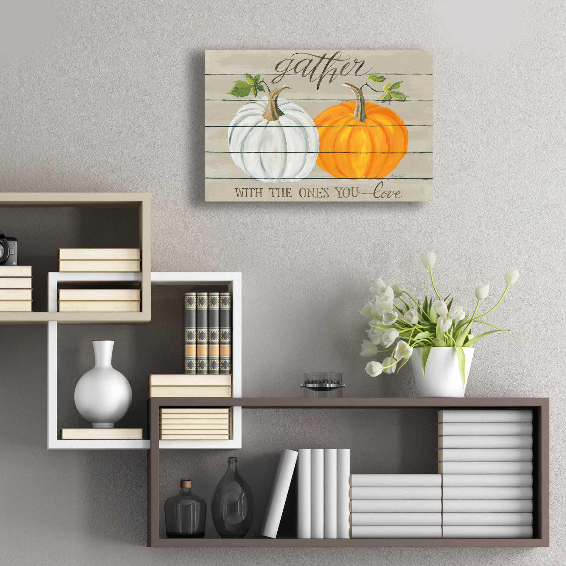 Epic Art 'Gather With The Ones You Love Pumpkins' by Cindy Jacobs, Acrylic Glass Wall Art,24x16