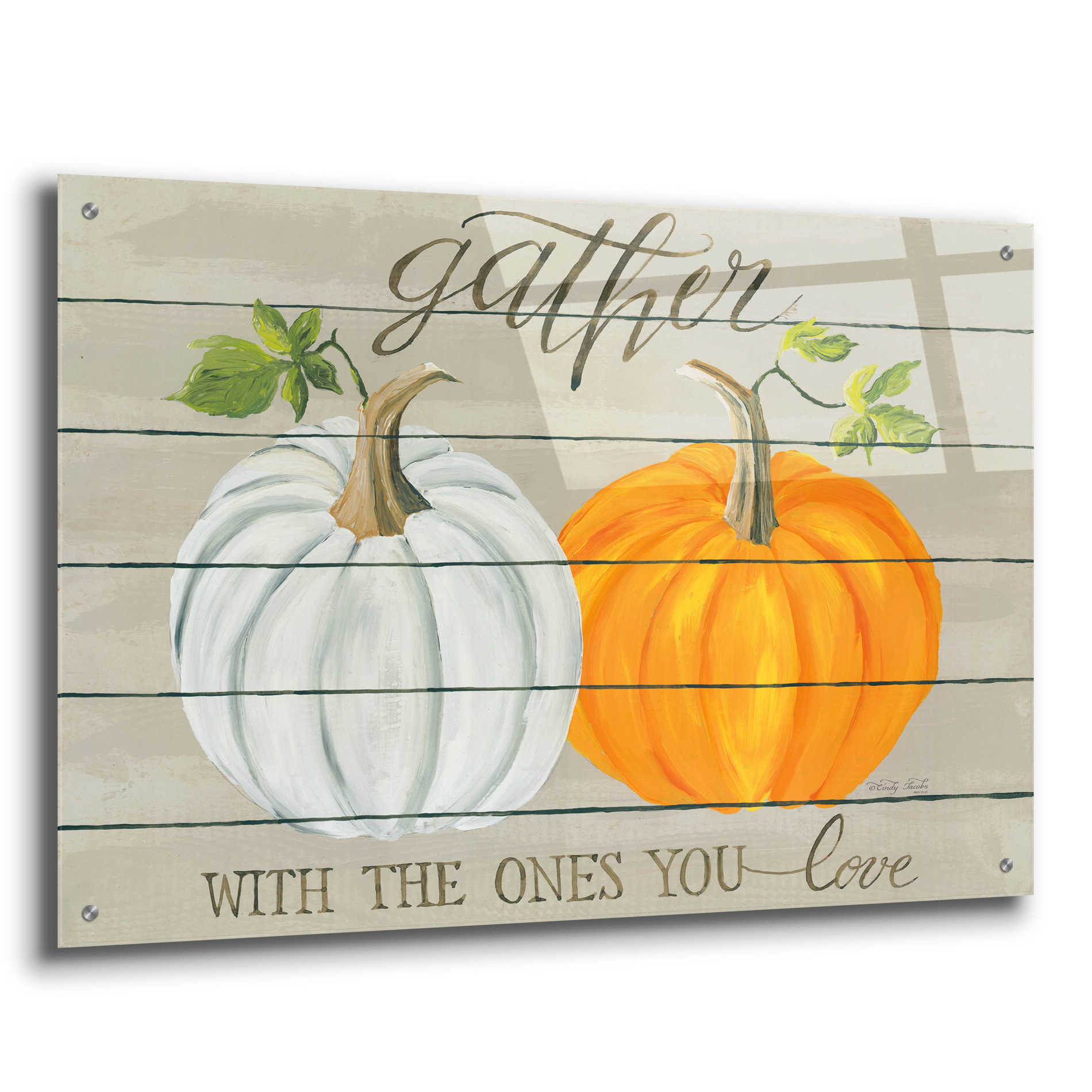 Epic Art 'Gather With The Ones You Love Pumpkins' by Cindy Jacobs, Acrylic Glass Wall Art,36x24