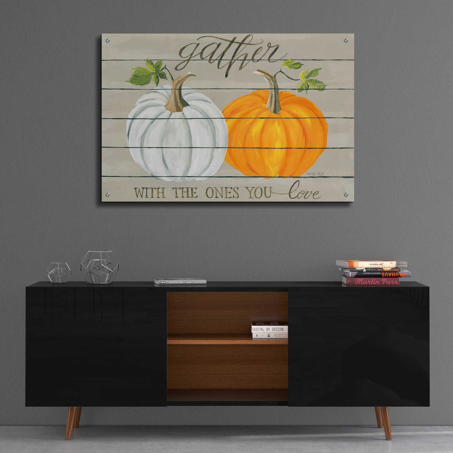 Epic Art 'Gather With The Ones You Love Pumpkins' by Cindy Jacobs, Acrylic Glass Wall Art,36x24
