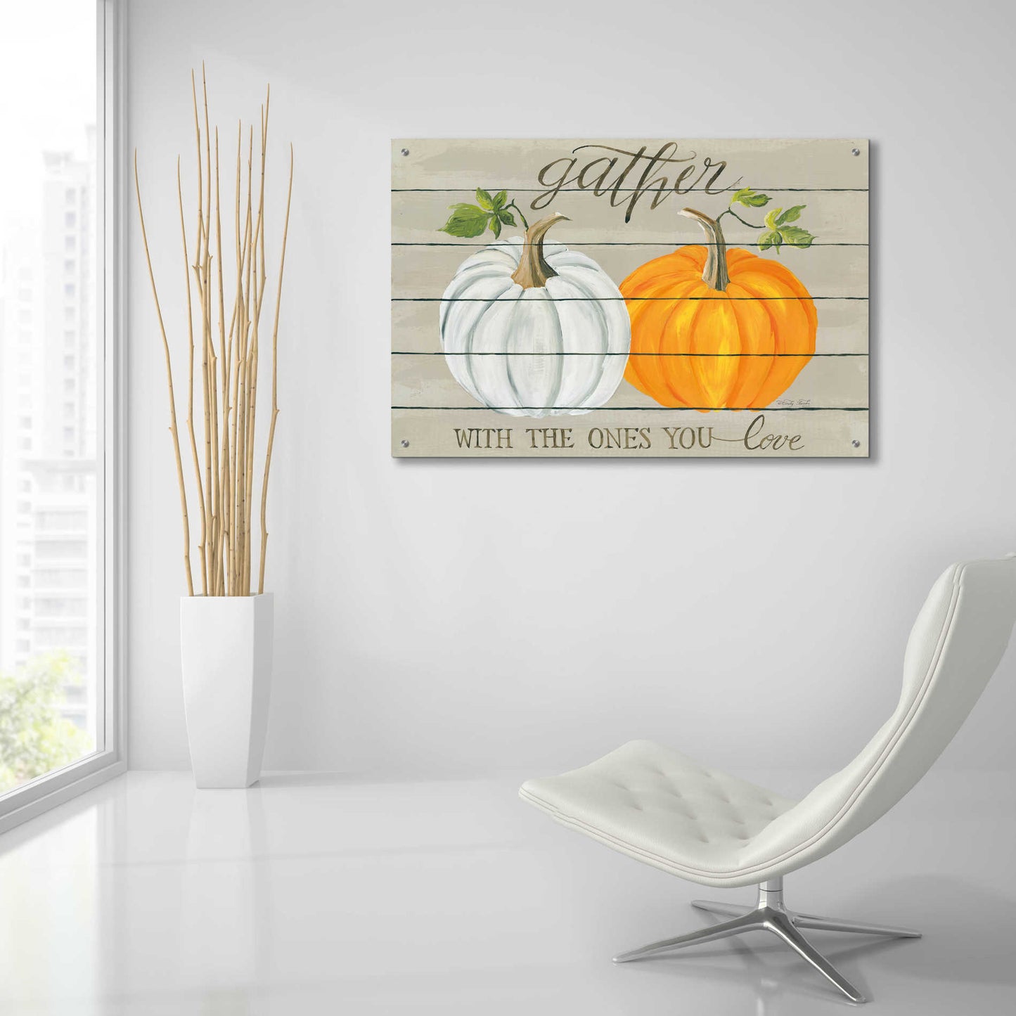 Epic Art 'Gather With The Ones You Love Pumpkins' by Cindy Jacobs, Acrylic Glass Wall Art,36x24