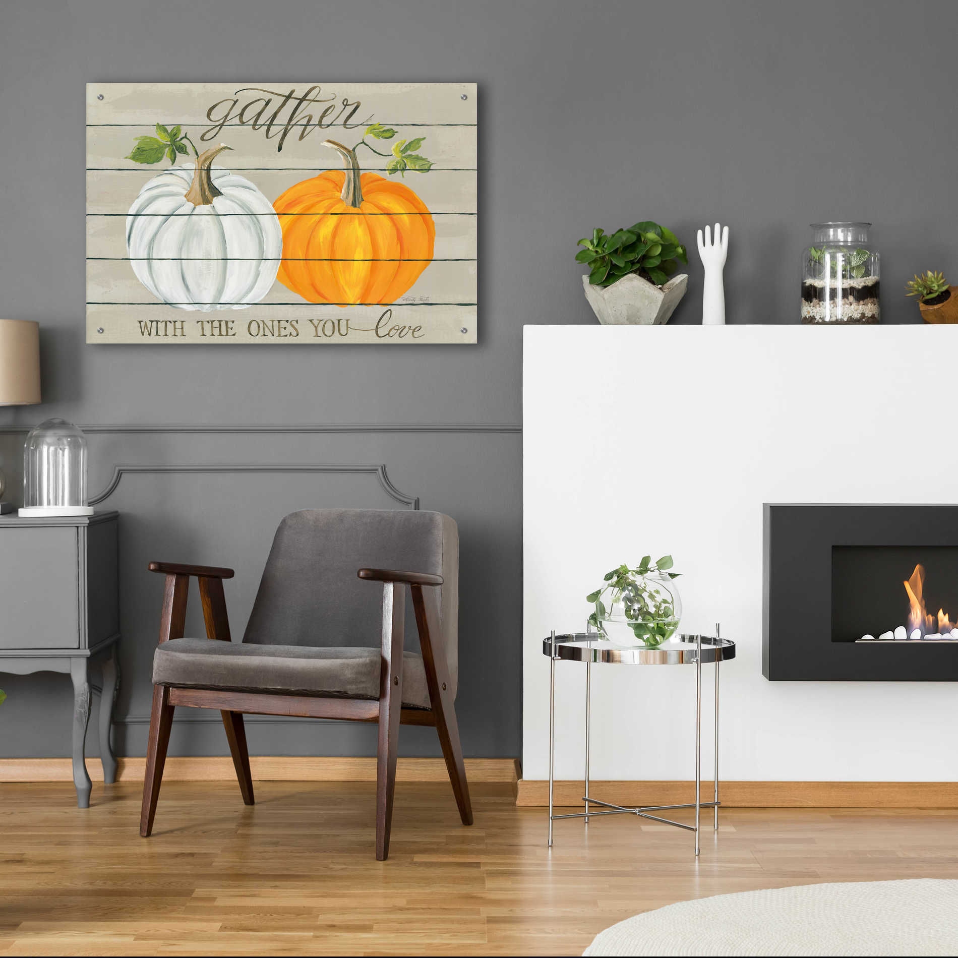 Epic Art 'Gather With The Ones You Love Pumpkins' by Cindy Jacobs, Acrylic Glass Wall Art,36x24