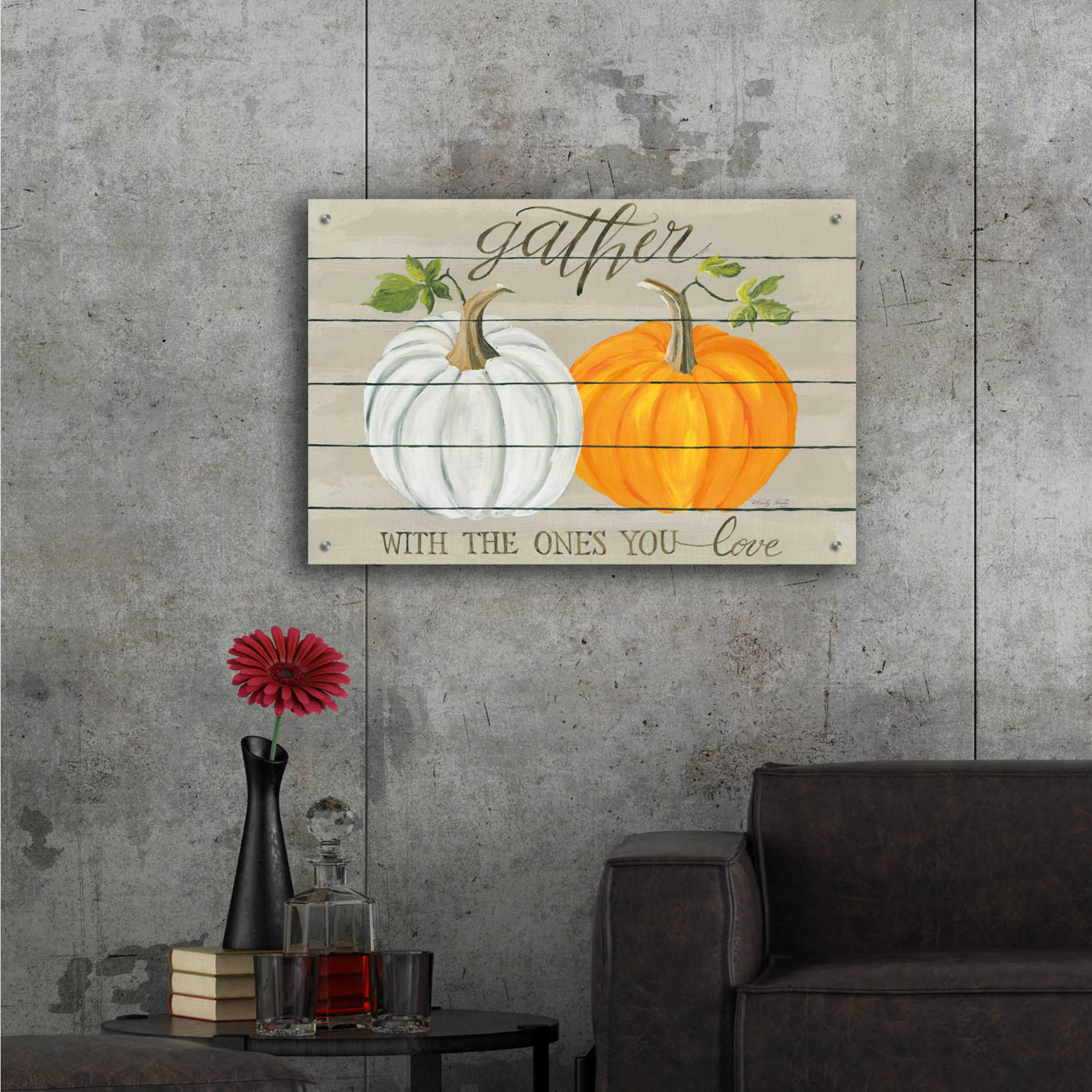 Epic Art 'Gather With The Ones You Love Pumpkins' by Cindy Jacobs, Acrylic Glass Wall Art,36x24