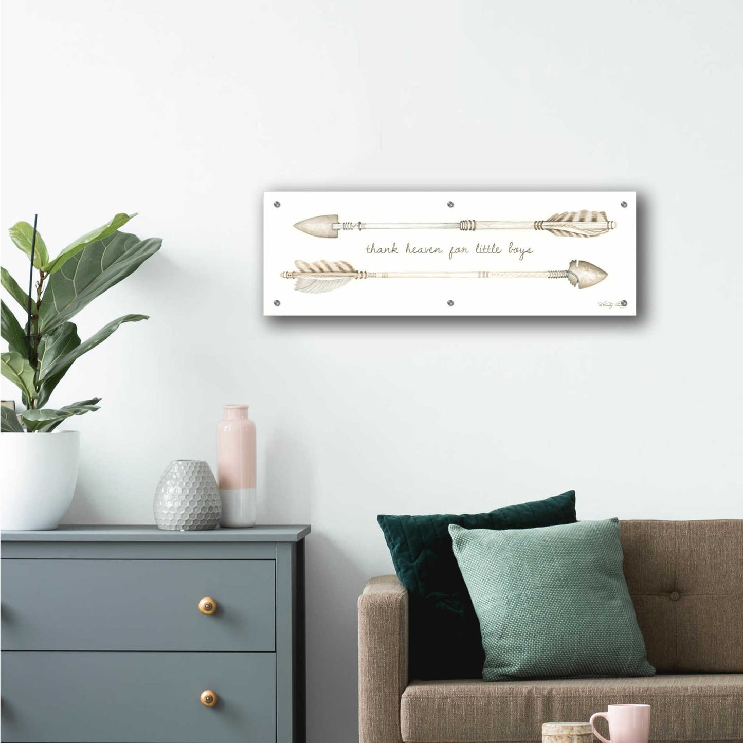 Epic Art 'Arrows - Thank Heaven for Little Boys' by Cindy Jacobs, Acrylic Glass Wall Art,36x12