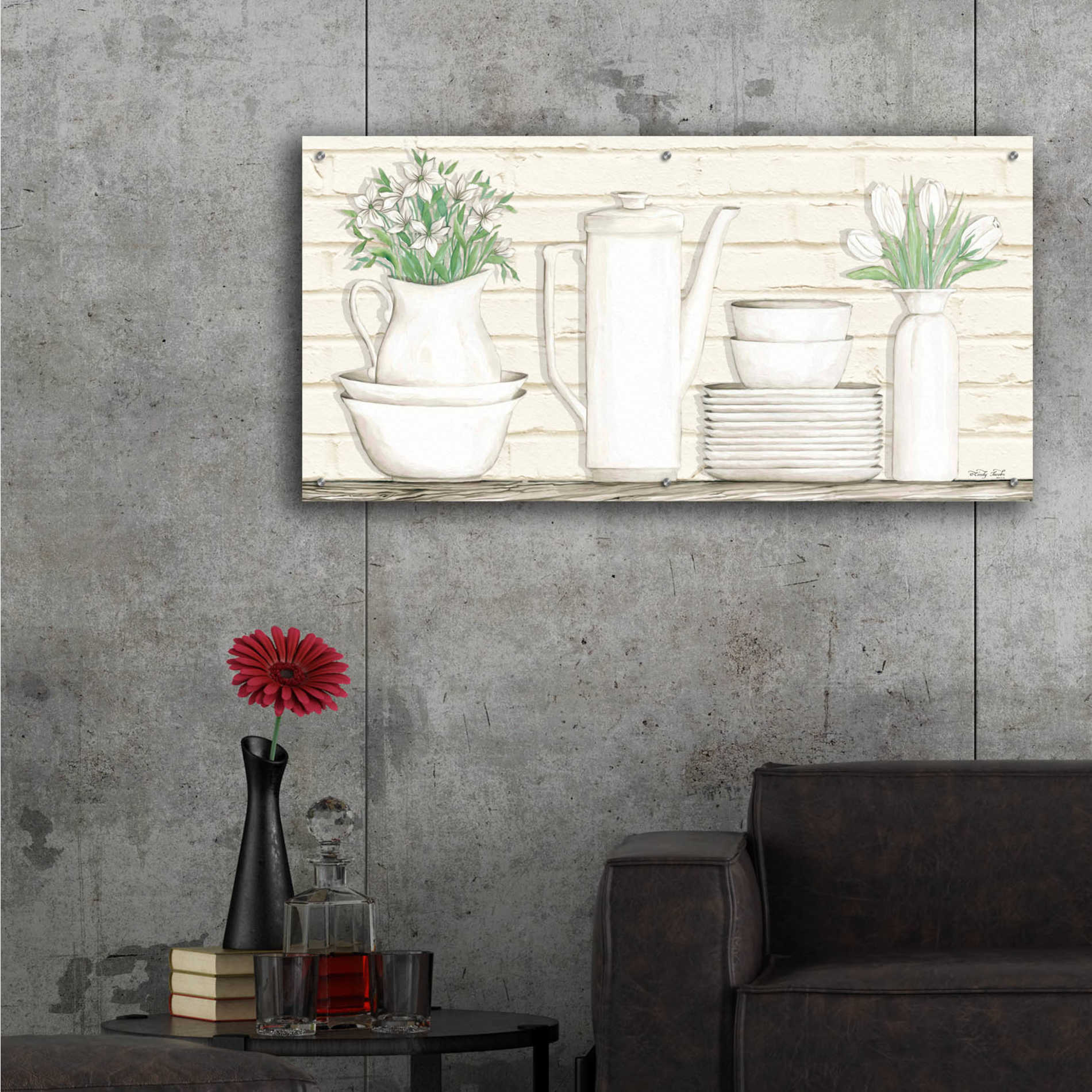 Epic Art 'White Ware Shelf II' by Cindy Jacobs, Acrylic Glass Wall Art,48x24