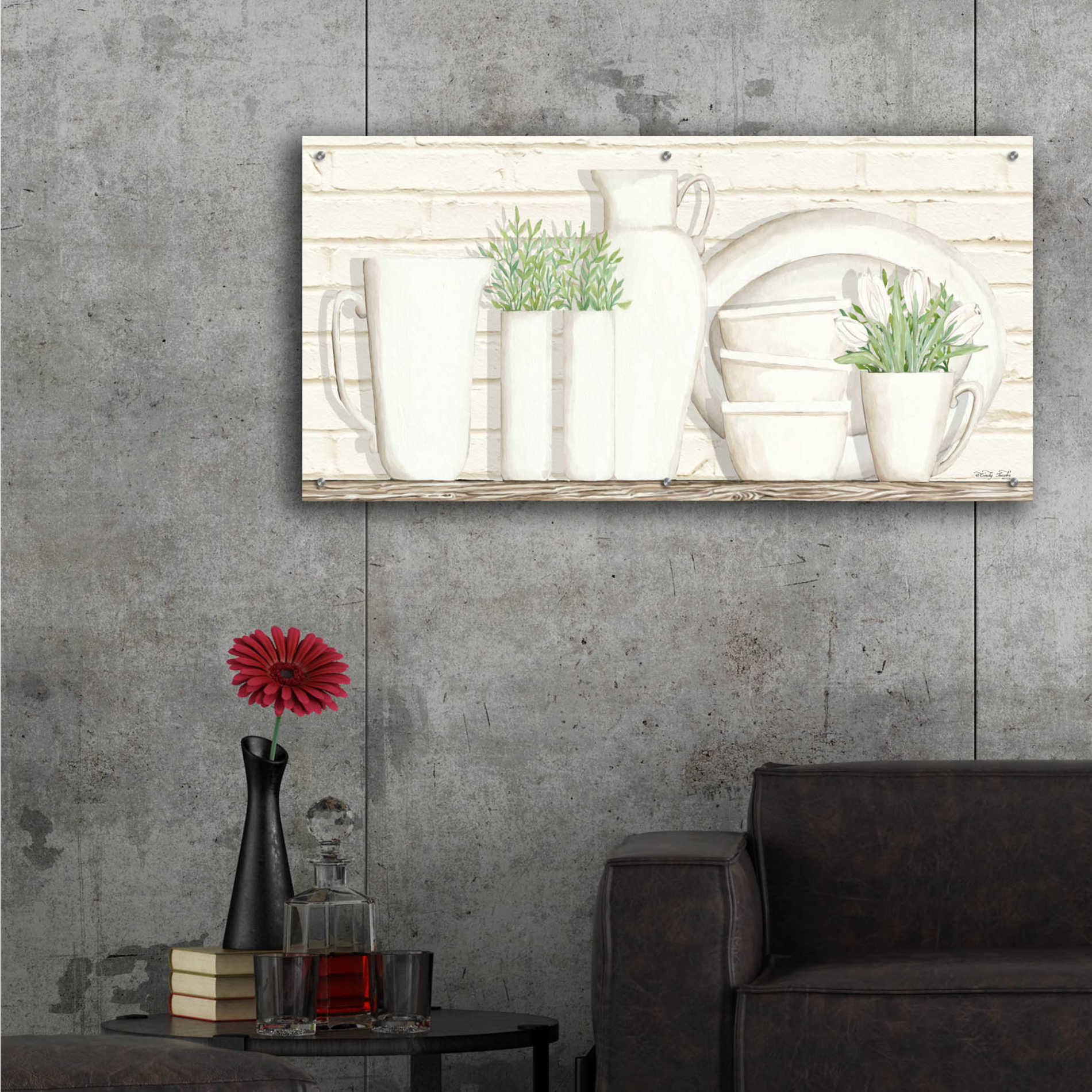 Epic Art 'White Ware Shelf I' by Cindy Jacobs, Acrylic Glass Wall Art,48x24