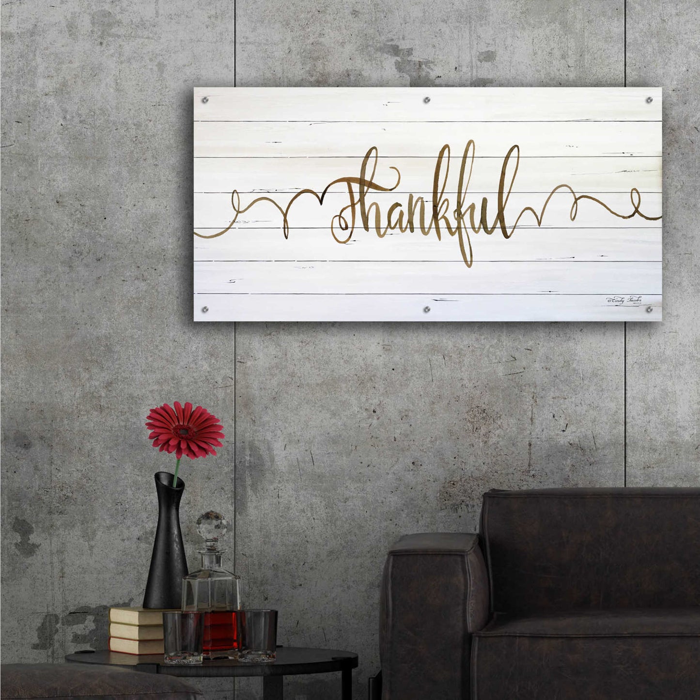 Epic Art 'Thankful' by Cindy Jacobs, Acrylic Glass Wall Art,48x24