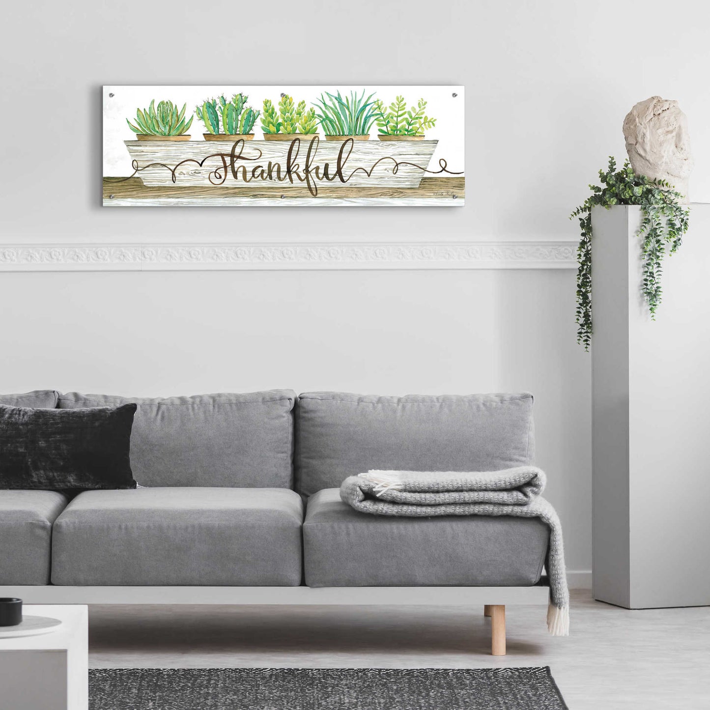 Epic Art 'Thankful Succulent Pots' by Cindy Jacobs, Acrylic Glass Wall Art,48x16