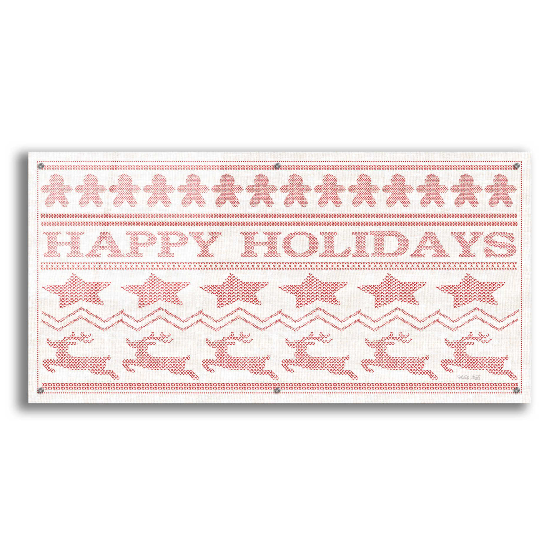 Epic Art 'Happy Holidays Stitchery' by Cindy Jacobs, Acrylic Glass Wall Art,48x24