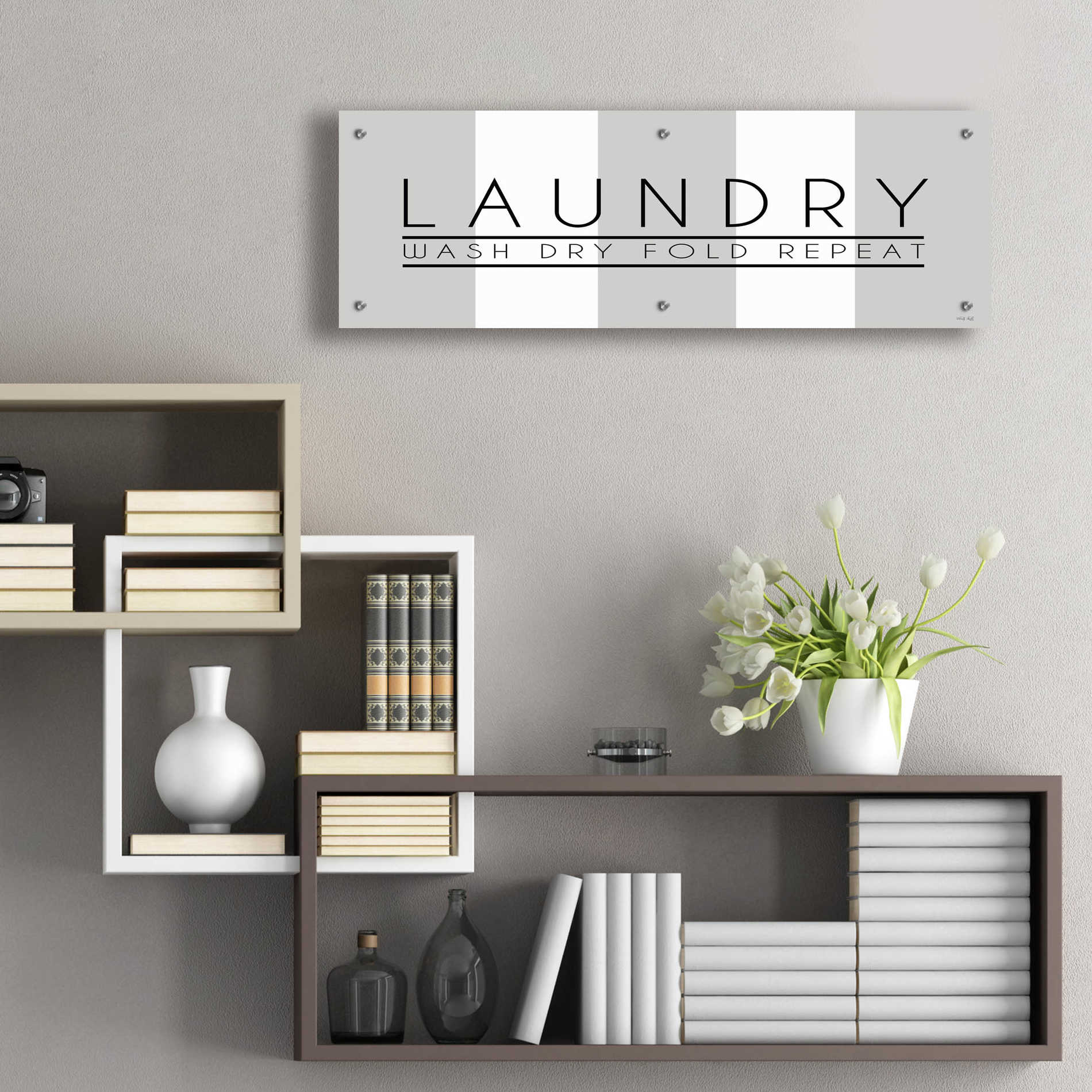 Epic Art 'Laundry - Wash, Dry, Fold, Repeat 1' by Cindy Jacobs, Acrylic Glass Wall Art,36x12