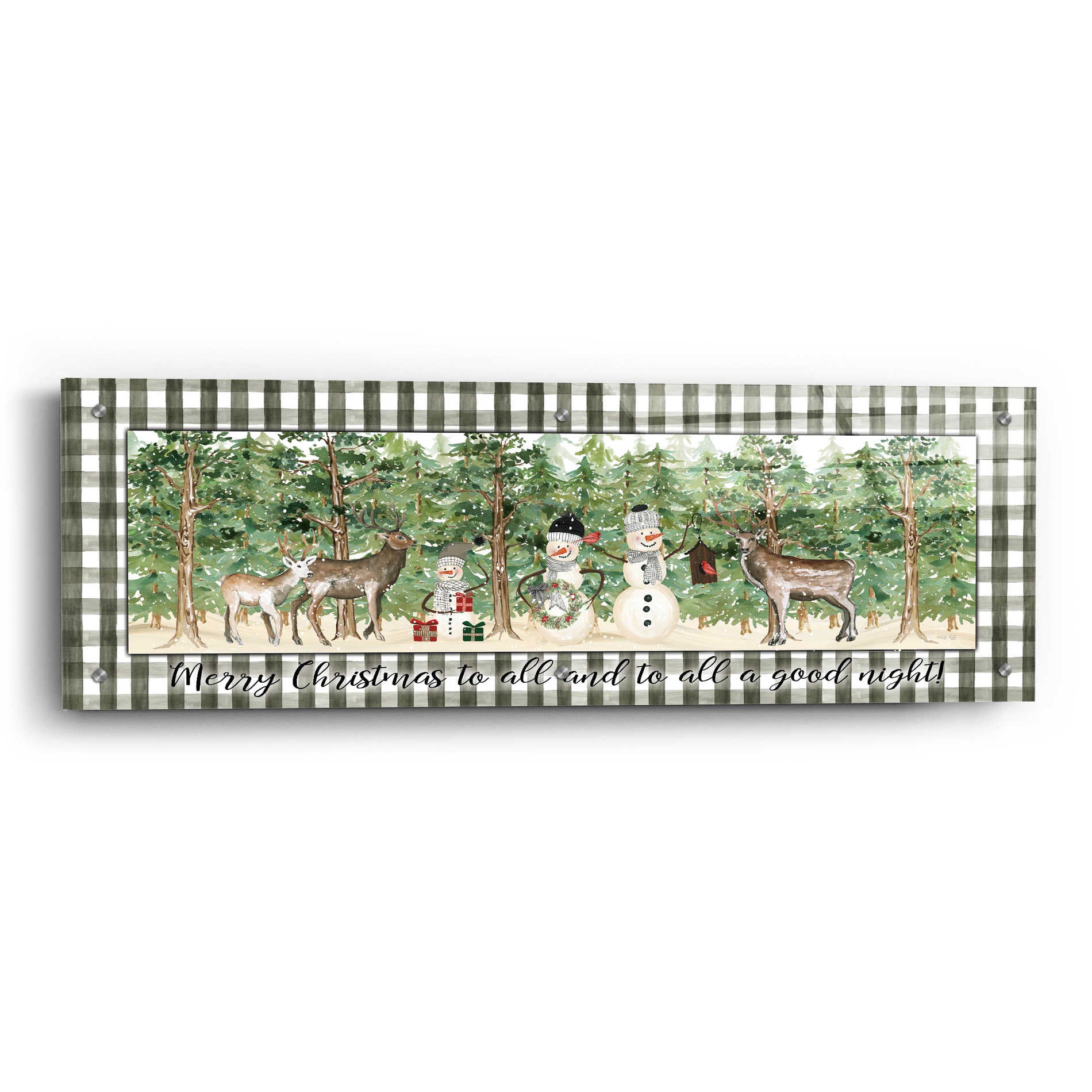 Epic Art 'Merry Christmas to All on Plaid' by Cindy Jacobs, Acrylic Glass Wall Art,36x12