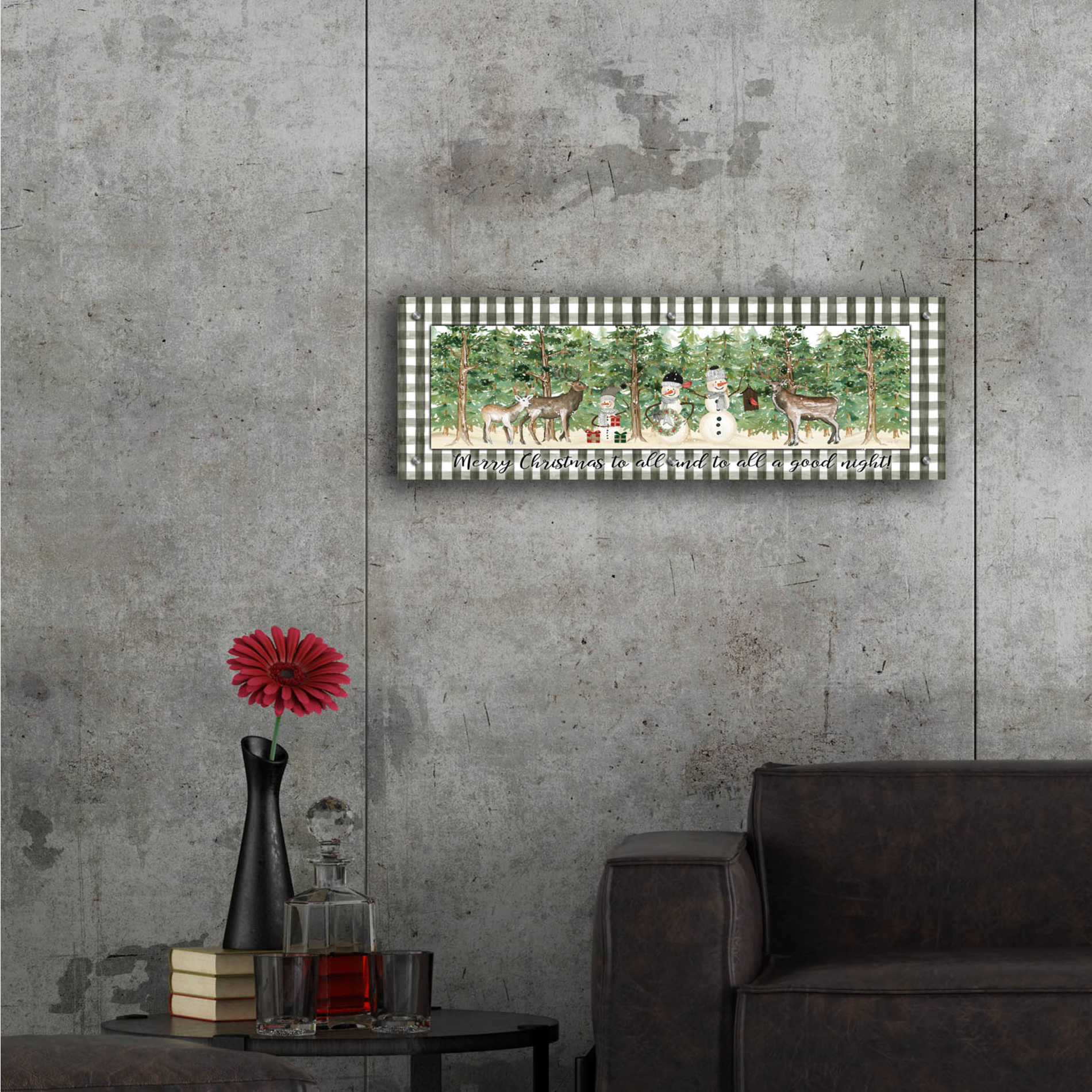 Epic Art 'Merry Christmas to All on Plaid' by Cindy Jacobs, Acrylic Glass Wall Art,36x12