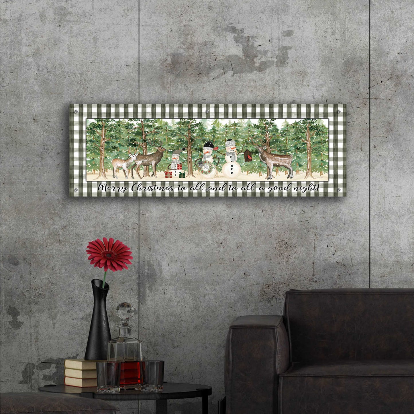 Epic Art 'Merry Christmas to All on Plaid' by Cindy Jacobs, Acrylic Glass Wall Art,48x16