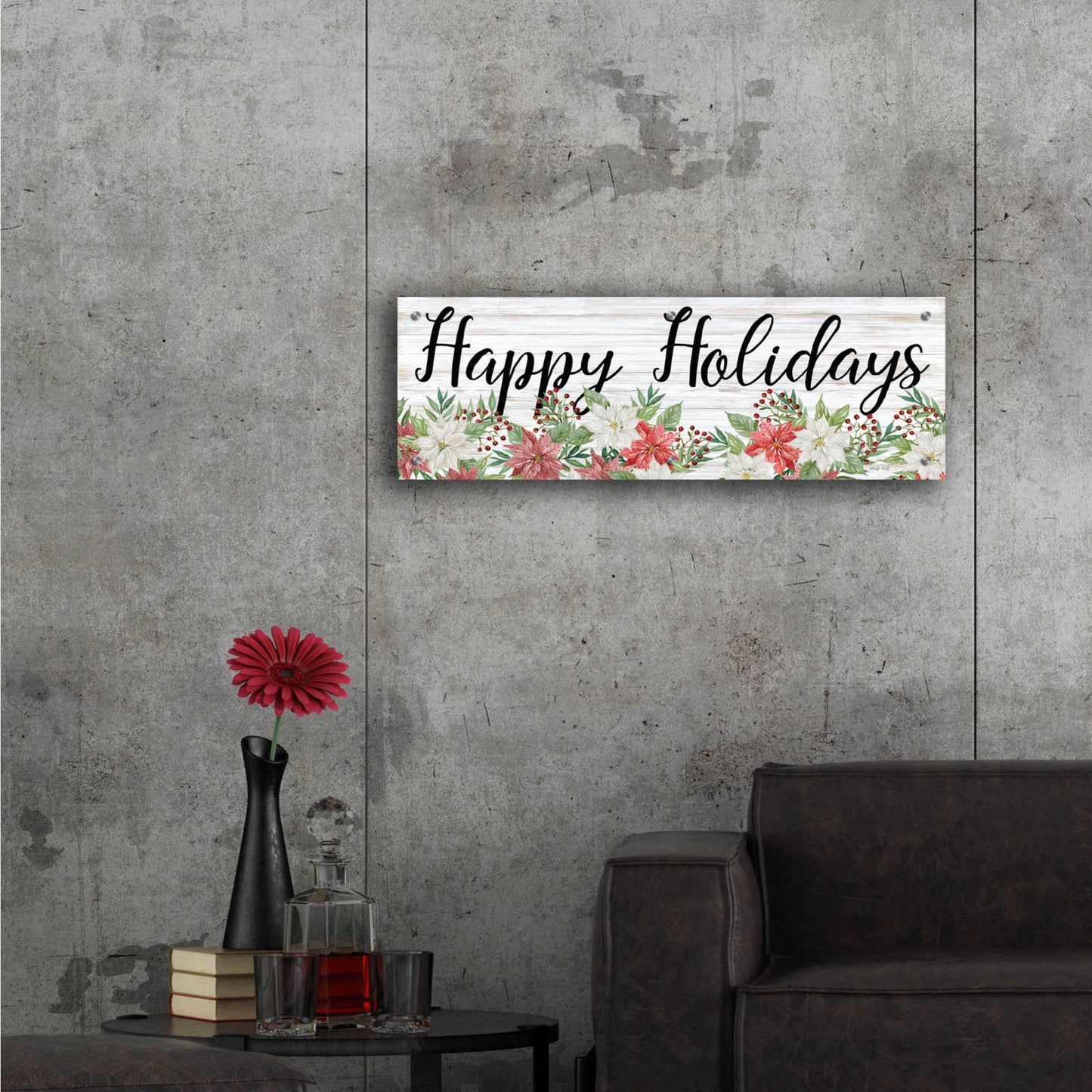 Epic Art 'Happy Holidays Sign' by Cindy Jacobs, Acrylic Glass Wall Art,36x12