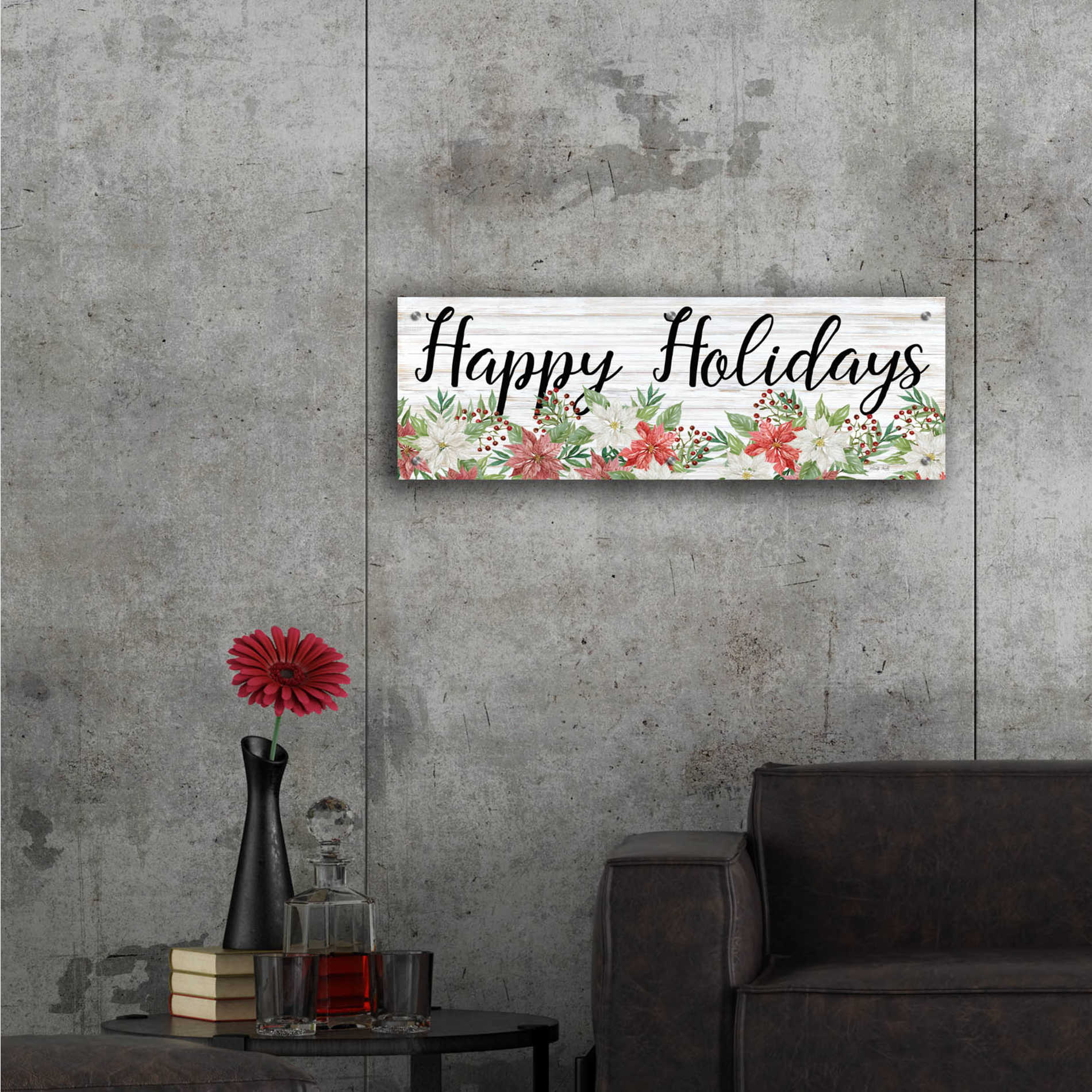 Epic Art 'Happy Holidays Sign' by Cindy Jacobs, Acrylic Glass Wall Art,36x12