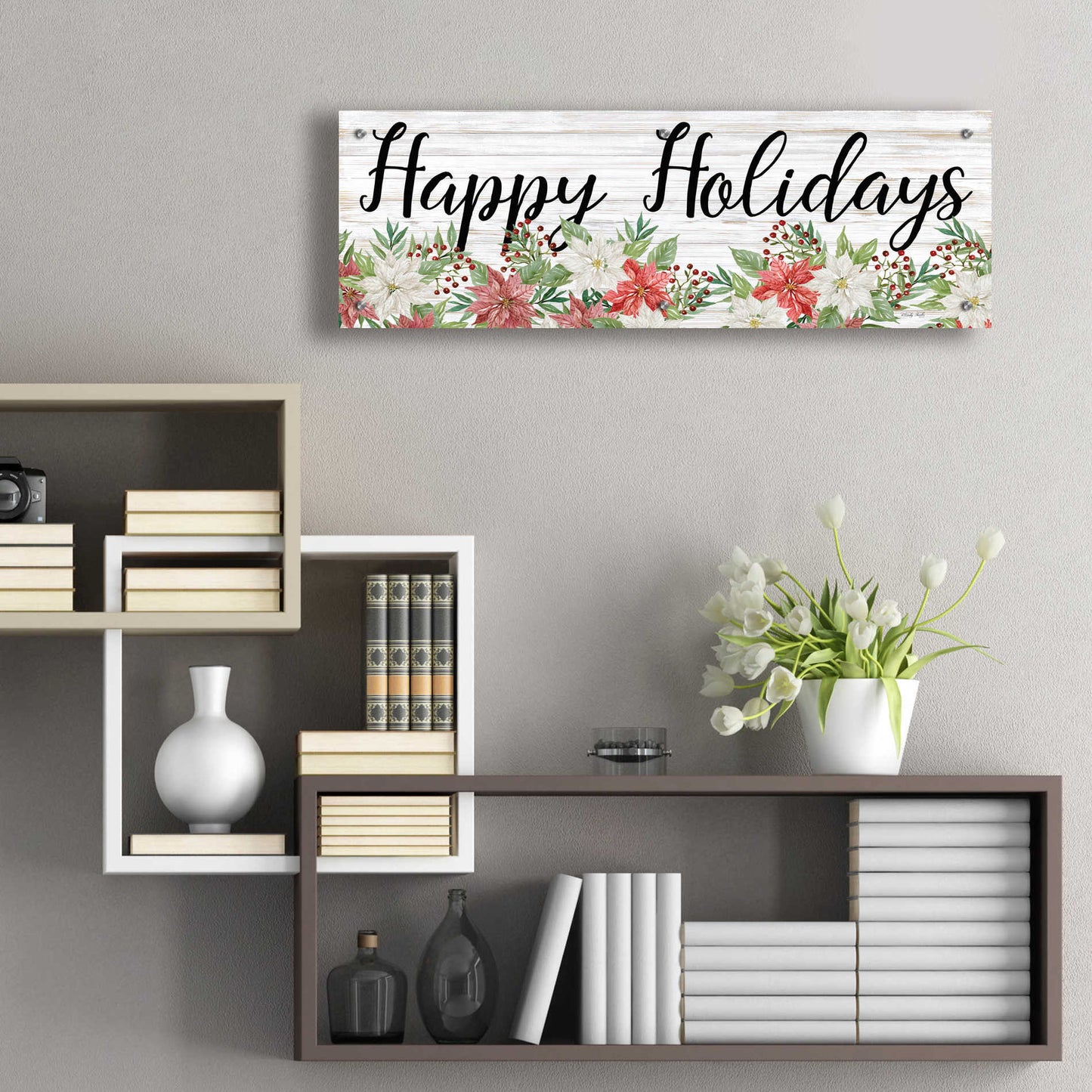 Epic Art 'Happy Holidays Sign' by Cindy Jacobs, Acrylic Glass Wall Art,36x12