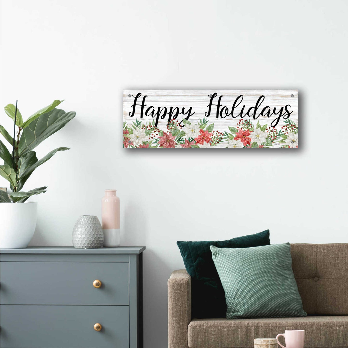 Epic Art 'Happy Holidays Sign' by Cindy Jacobs, Acrylic Glass Wall Art,36x12