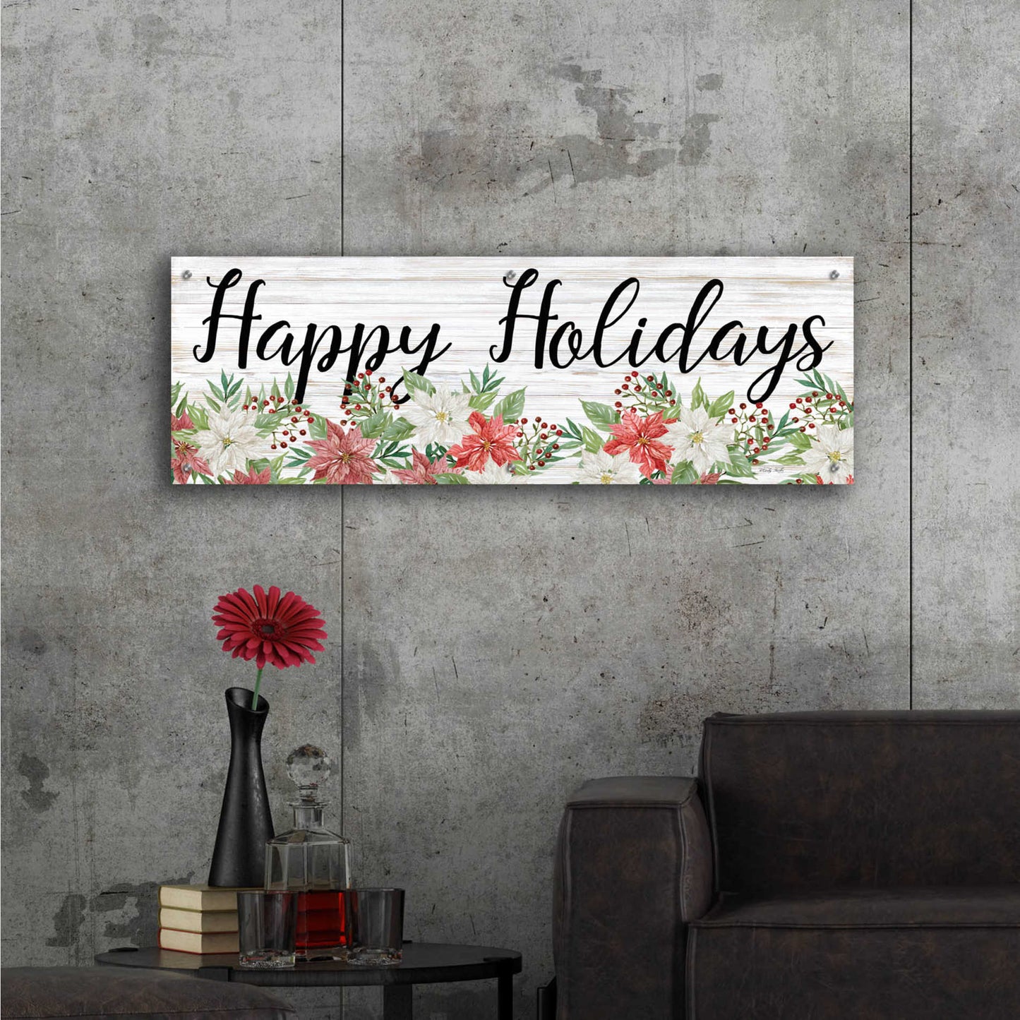 Epic Art 'Happy Holidays Sign' by Cindy Jacobs, Acrylic Glass Wall Art,48x16