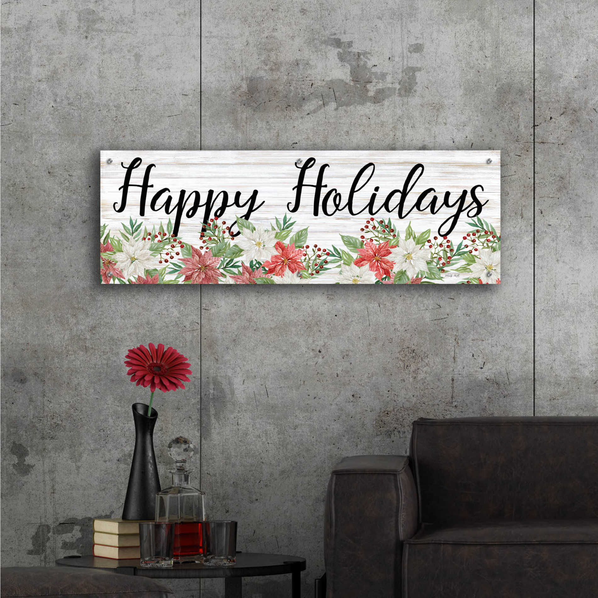 Epic Art 'Happy Holidays Sign' by Cindy Jacobs, Acrylic Glass Wall Art,48x16