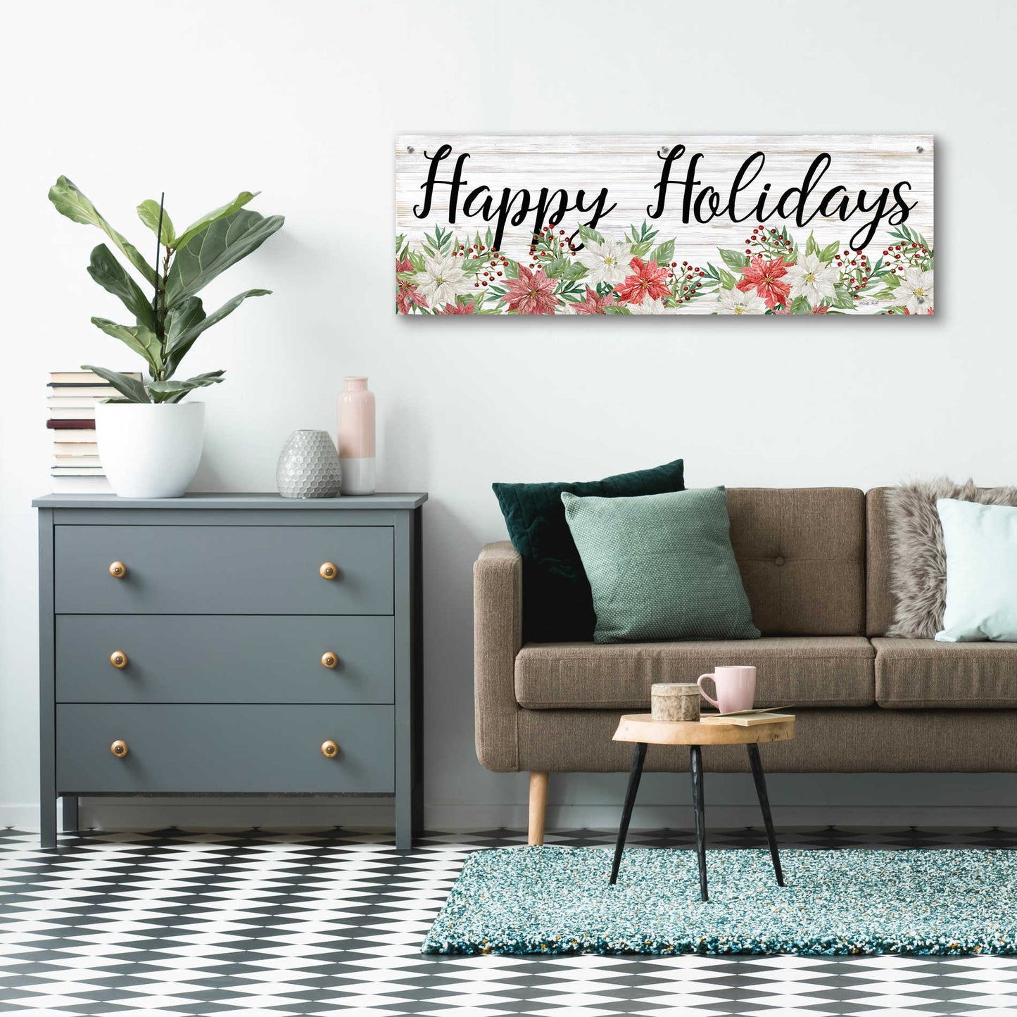 Epic Art 'Happy Holidays Sign' by Cindy Jacobs, Acrylic Glass Wall Art,48x16