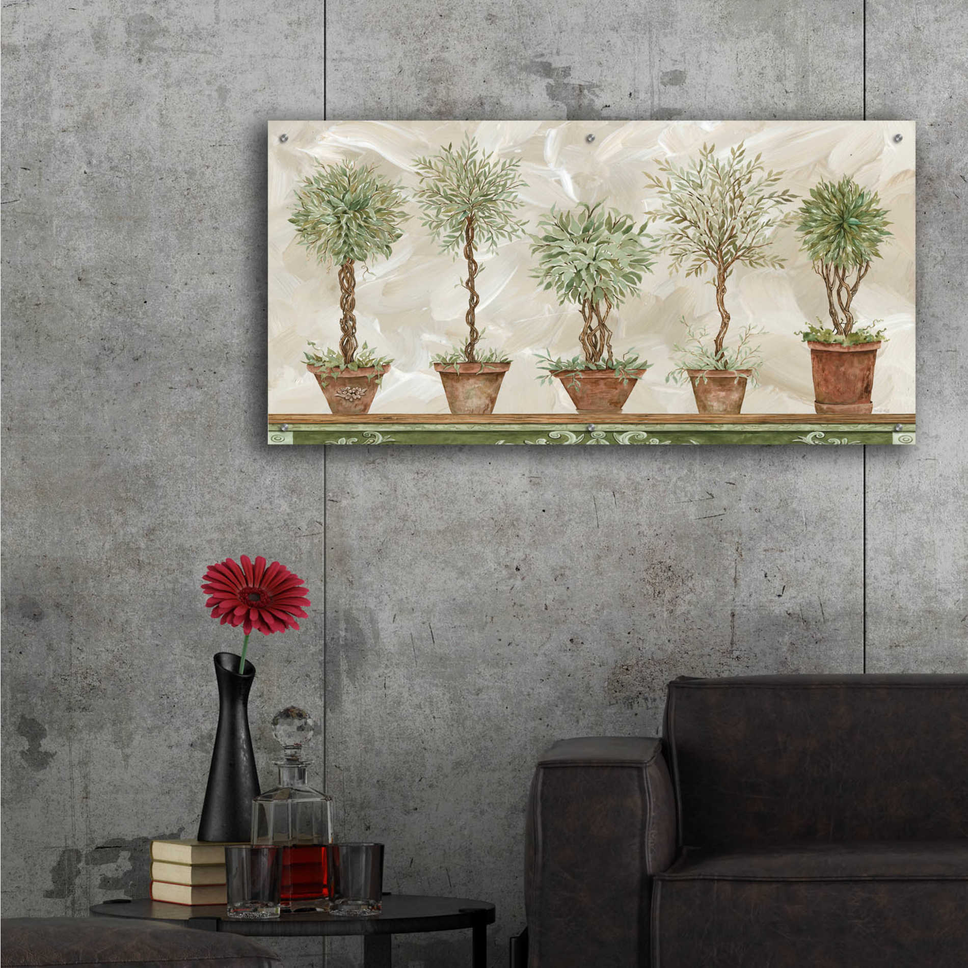 Epic Art 'Topiaries in a Row' by Cindy Jacobs, Acrylic Glass Wall Art,48x24