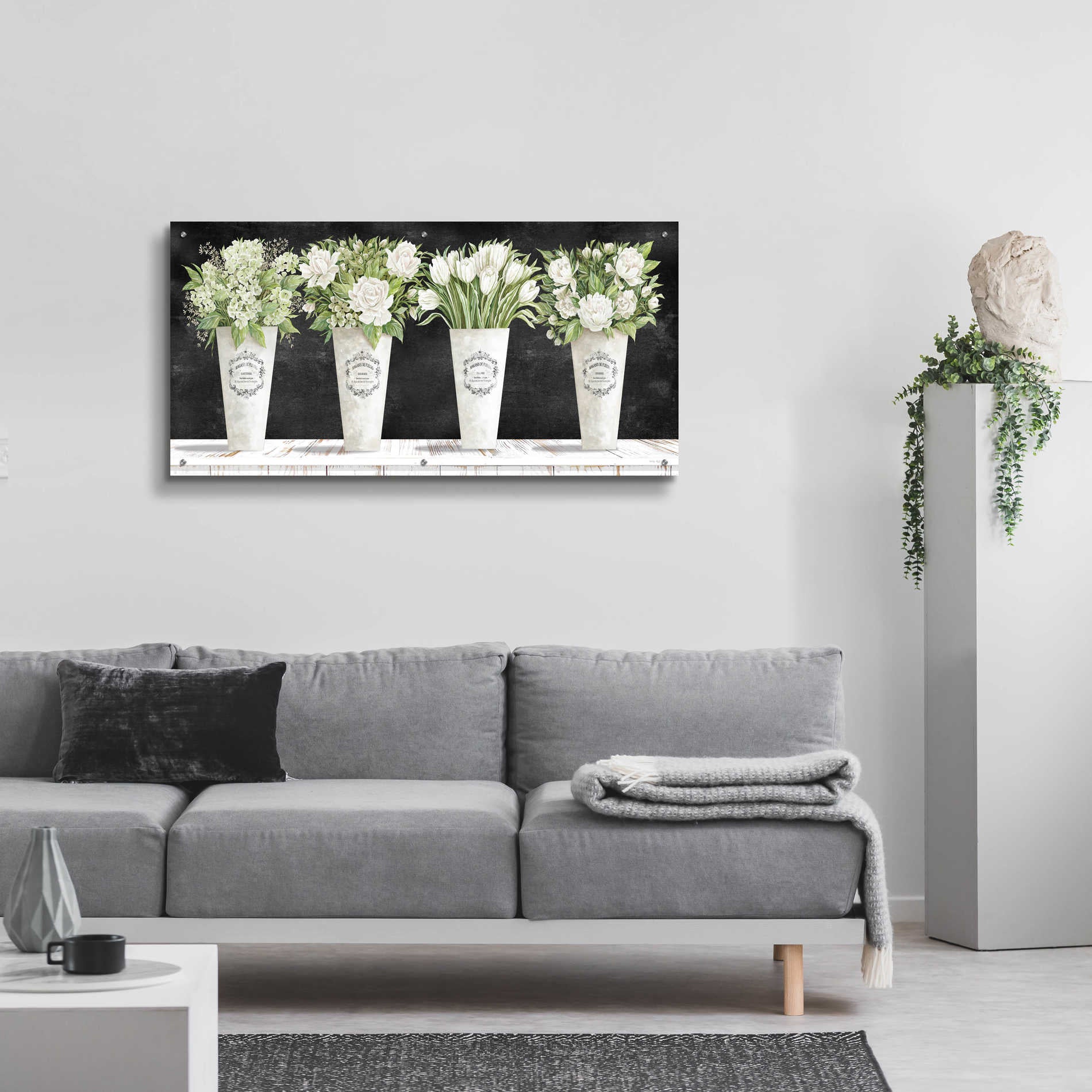 Epic Art 'White Flowers Still Life II' by Cindy Jacobs, Acrylic Glass Wall Art,48x24