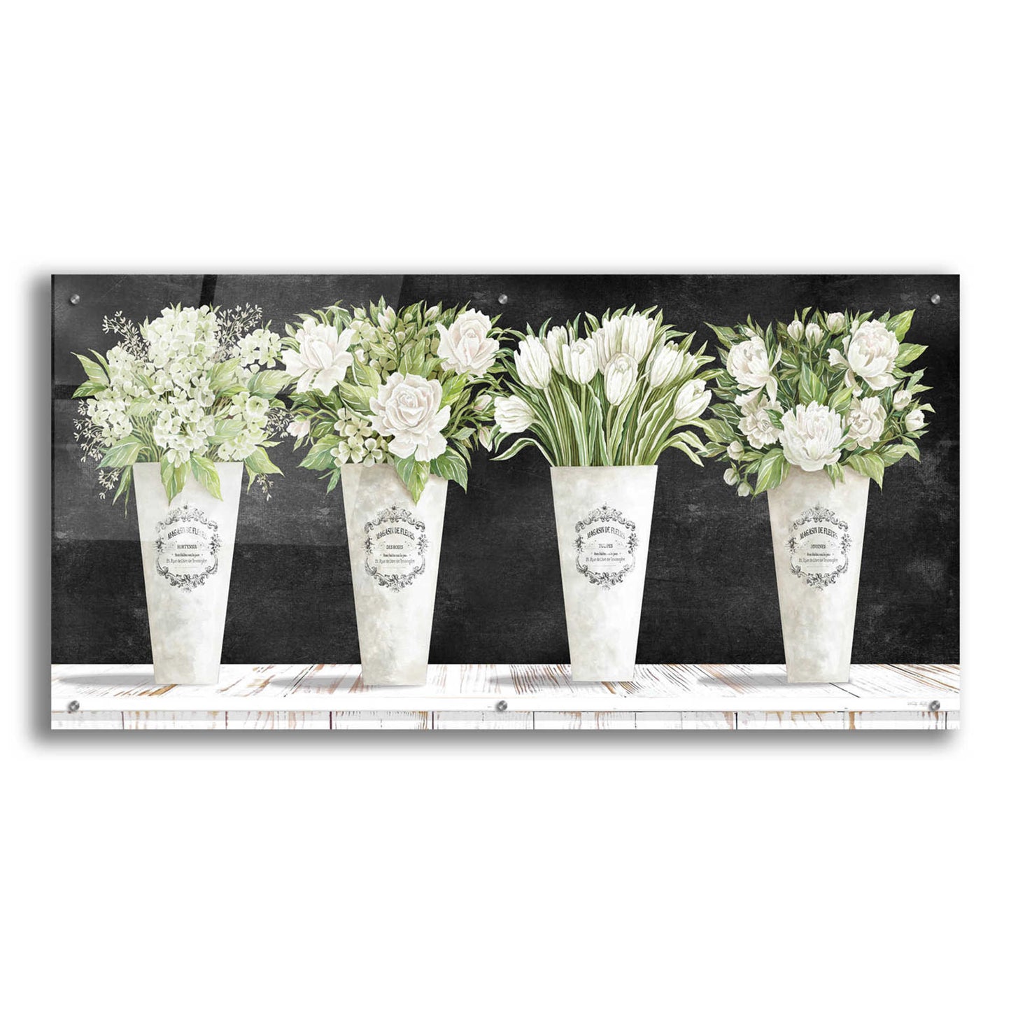 Epic Art 'White Flowers Still Life II' by Cindy Jacobs, Acrylic Glass Wall Art,48x24