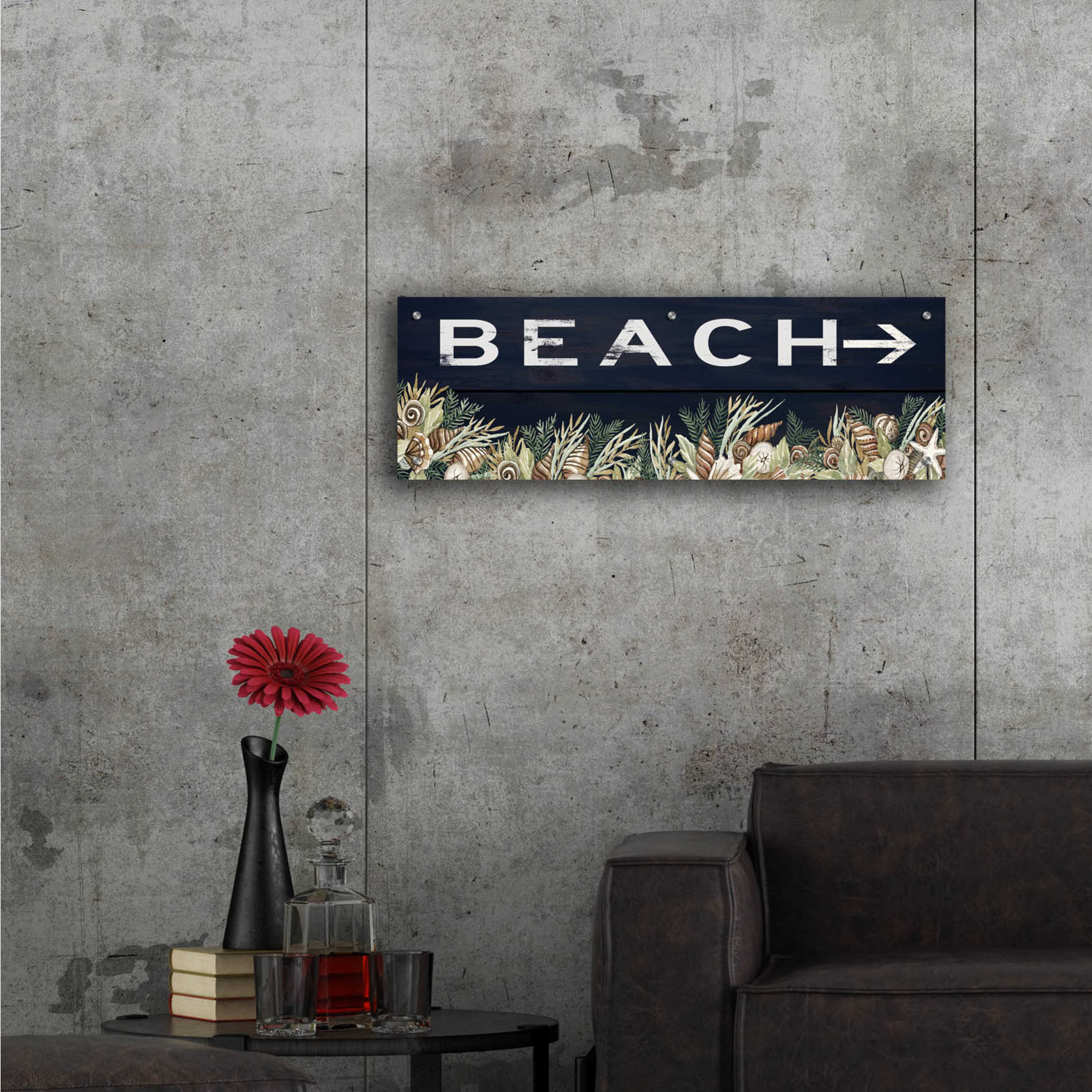 Epic Art 'Beach Sign' by Cindy Jacobs, Acrylic Glass Wall Art,36x12