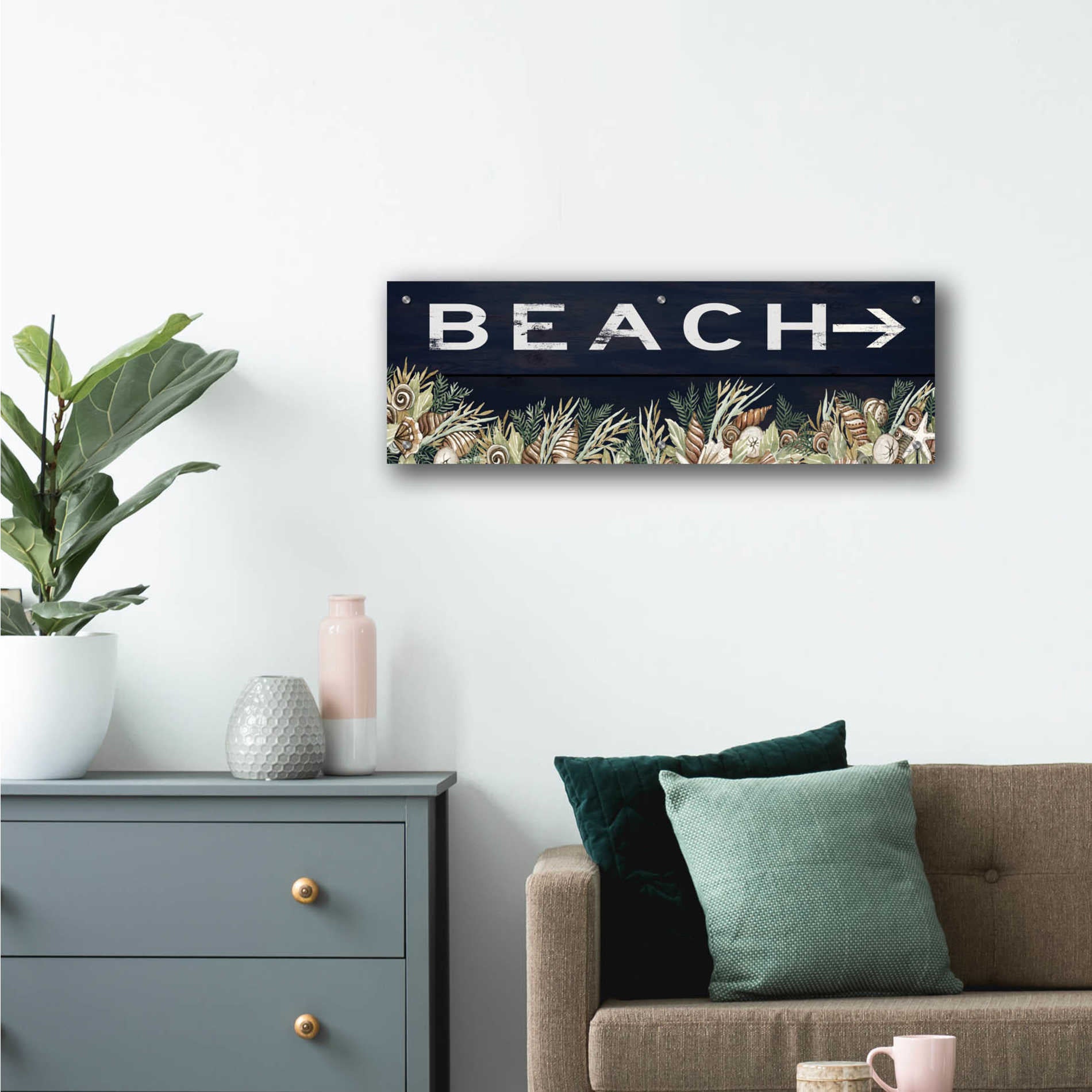 Epic Art 'Beach Sign' by Cindy Jacobs, Acrylic Glass Wall Art,36x12
