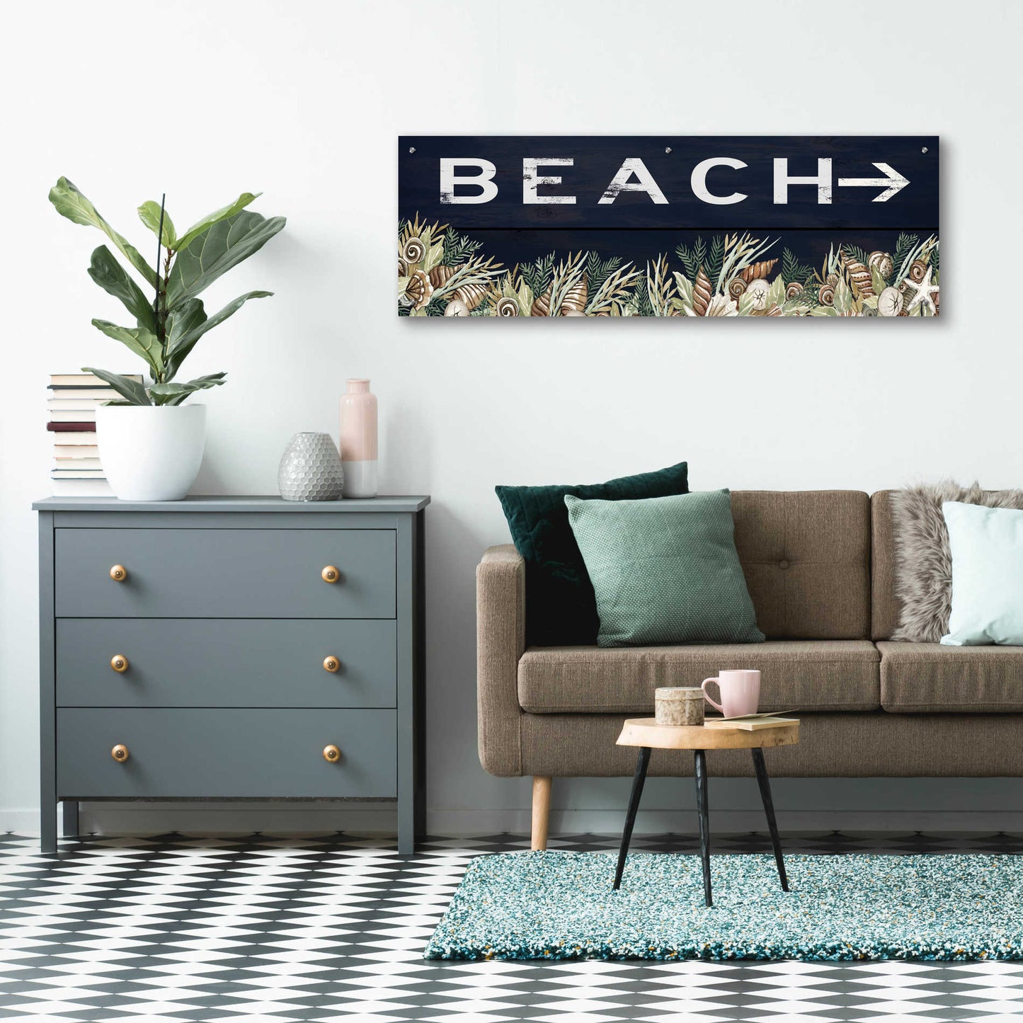 Epic Art 'Beach Sign' by Cindy Jacobs, Acrylic Glass Wall Art,48x16