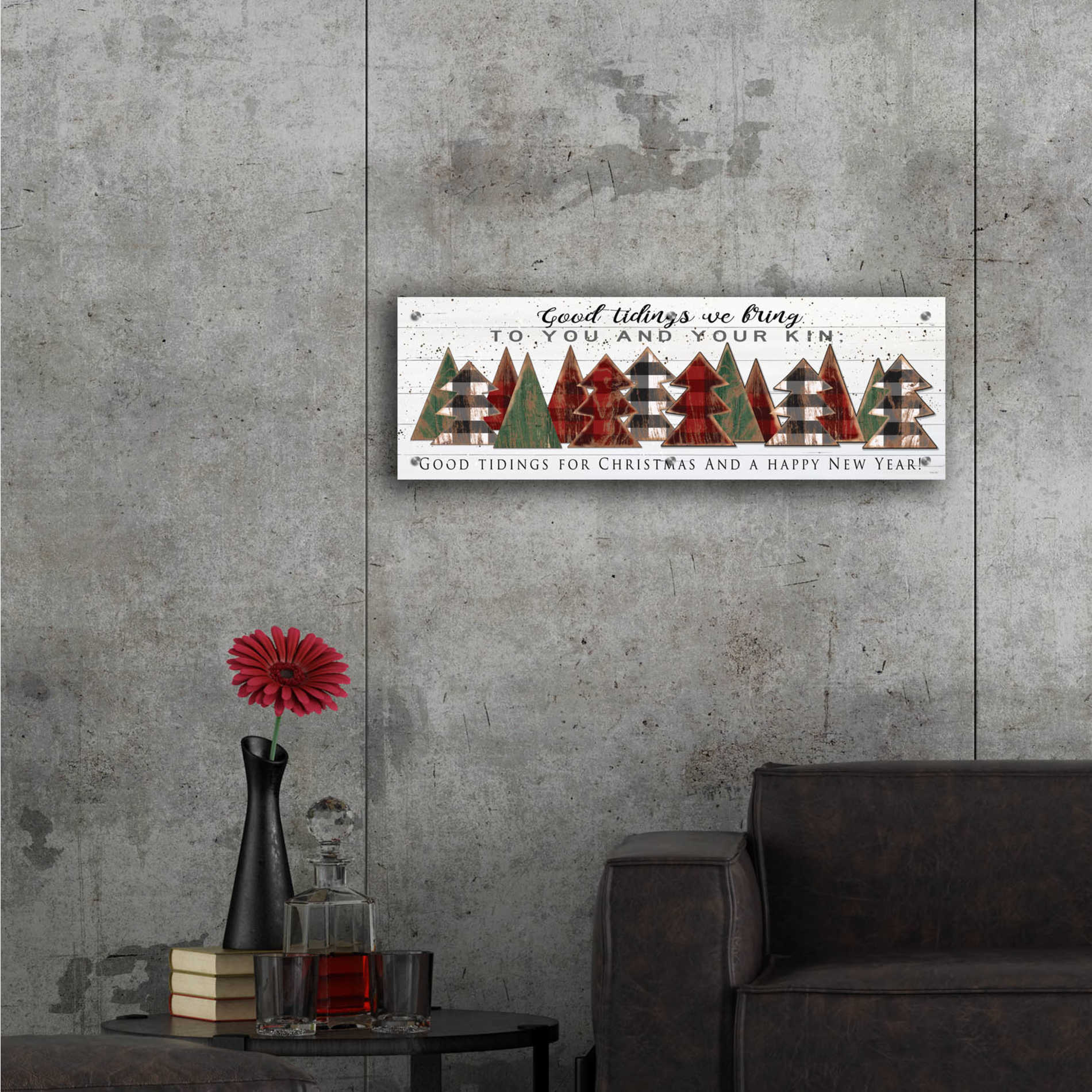 Epic Art 'Good Tidings Plaid Trees' by Cindy Jacobs, Acrylic Glass Wall Art,36x12