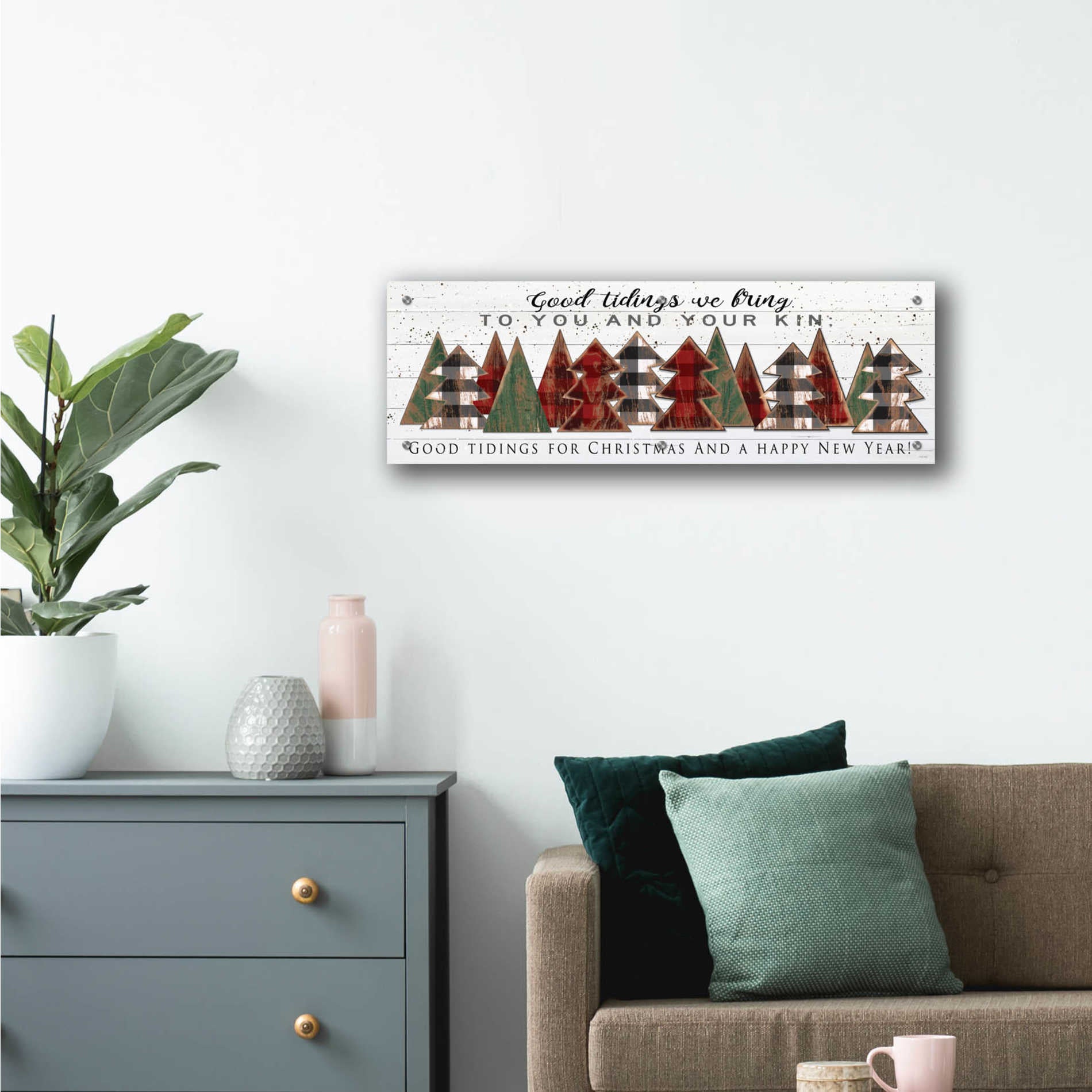 Epic Art 'Good Tidings Plaid Trees' by Cindy Jacobs, Acrylic Glass Wall Art,36x12