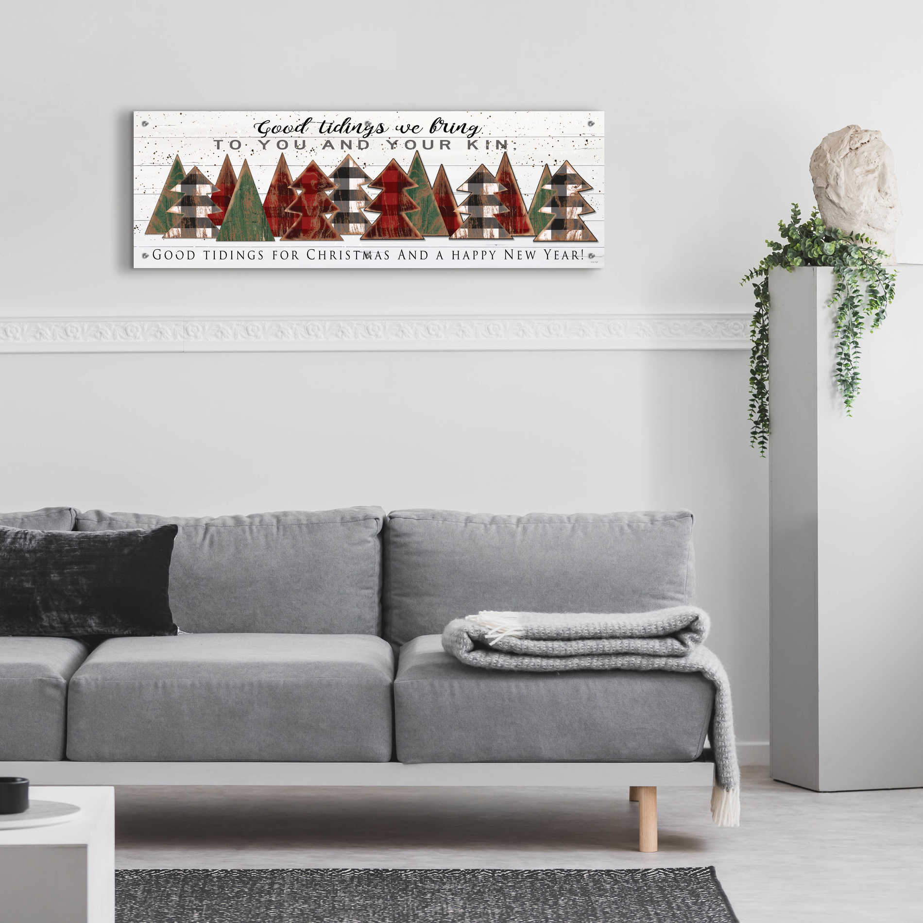 Epic Art 'Good Tidings Plaid Trees' by Cindy Jacobs, Acrylic Glass Wall Art,48x16