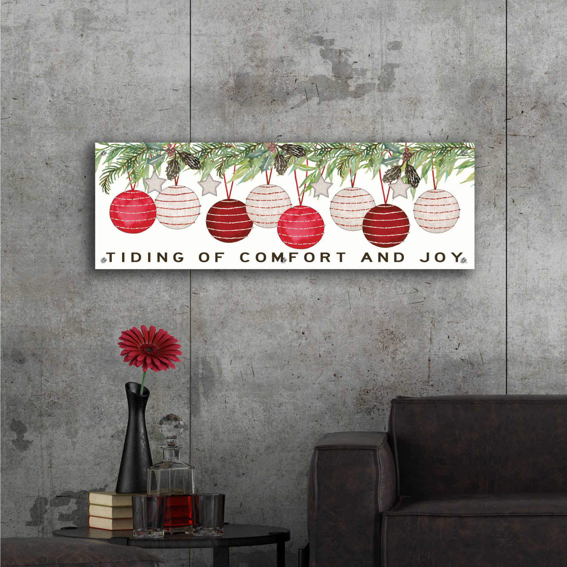 Epic Art 'Tidings of Comfort Ornaments' by Cindy Jacobs, Acrylic Glass Wall Art,48x16