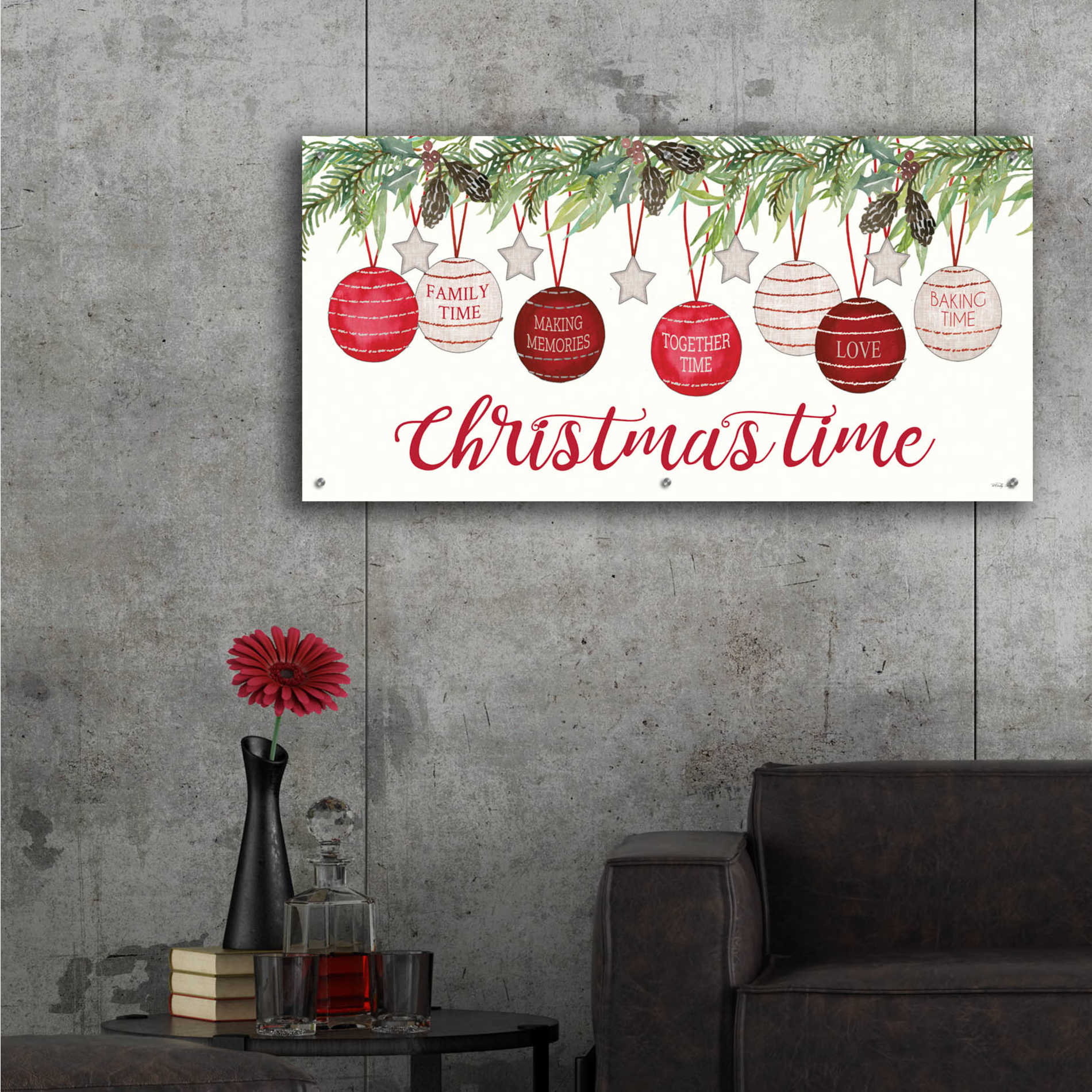 Epic Art 'Christmas Time Ornaments' by Cindy Jacobs, Acrylic Glass Wall Art,48x24