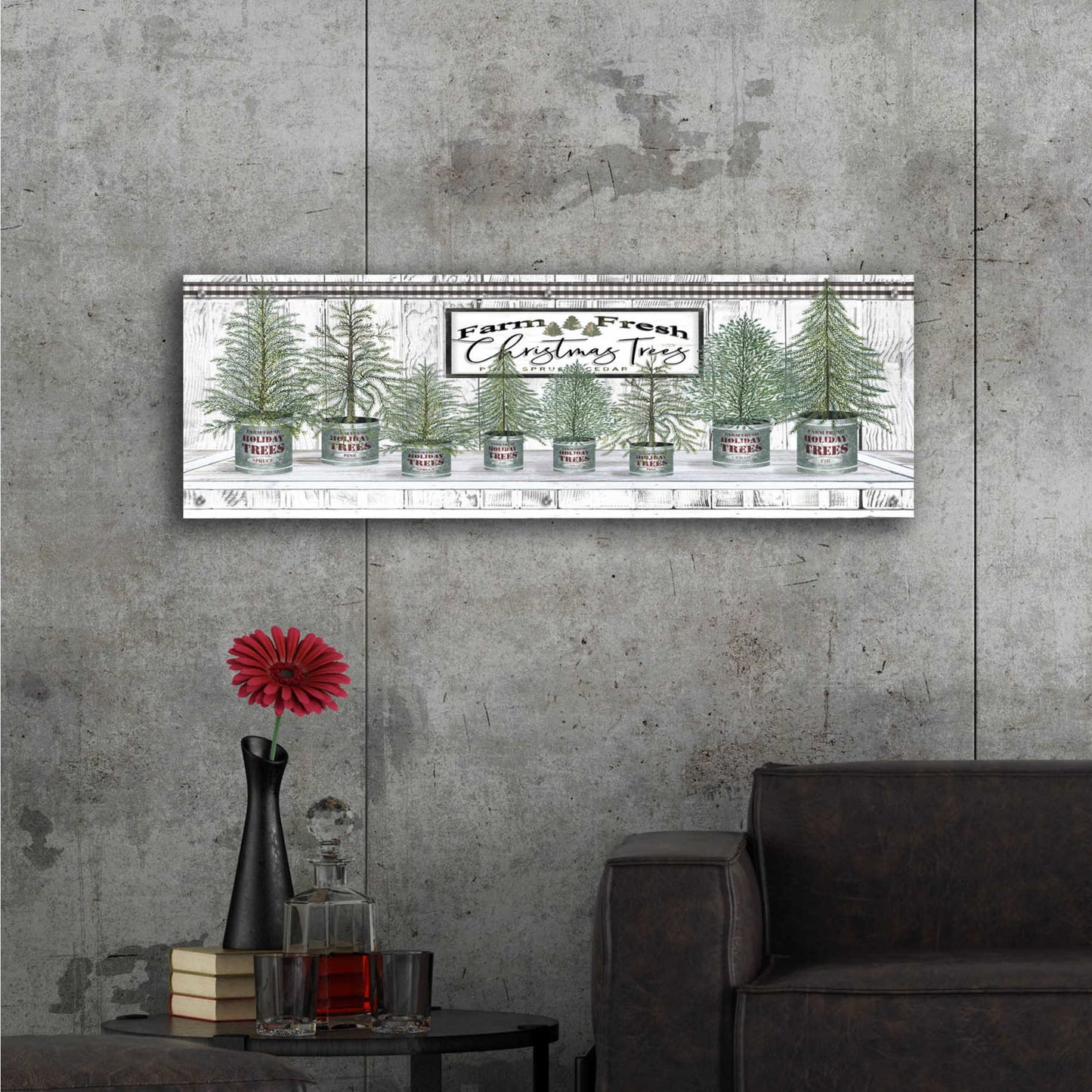 Epic Art 'Galvanized Pots White Christmas Trees I' by Cindy Jacobs, Acrylic Glass Wall Art,48x16