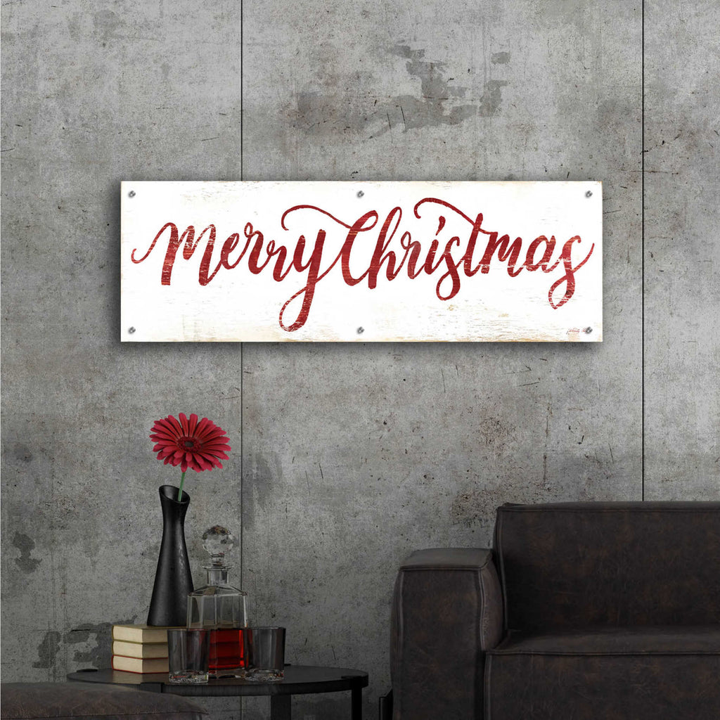 Epic Art 'Merry Christmas Cursive' by Cindy Jacobs, Acrylic Glass Wall Art,48x16