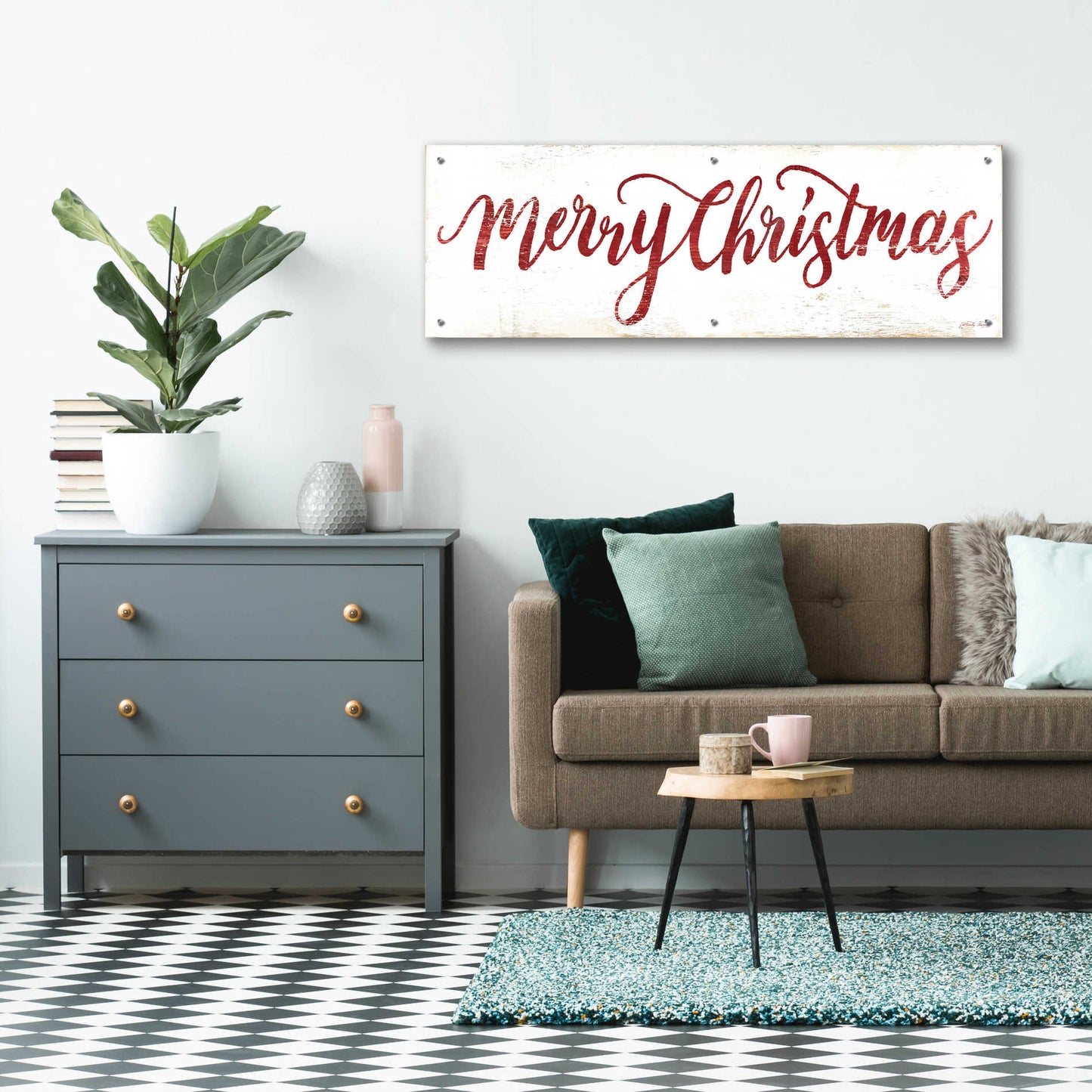 Epic Art 'Merry Christmas Cursive' by Cindy Jacobs, Acrylic Glass Wall Art,48x16