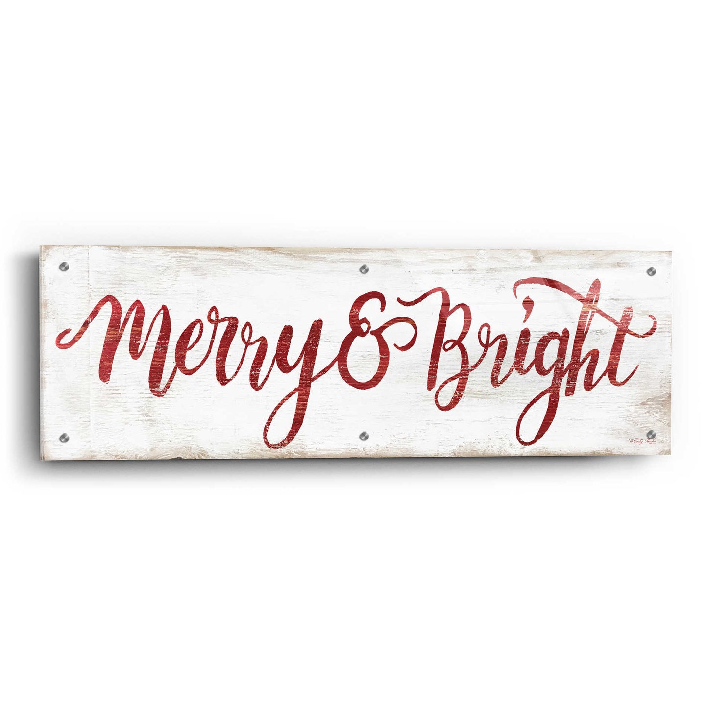 Epic Art 'Merry & Bright Cursive' by Cindy Jacobs, Acrylic Glass Wall Art,36x12