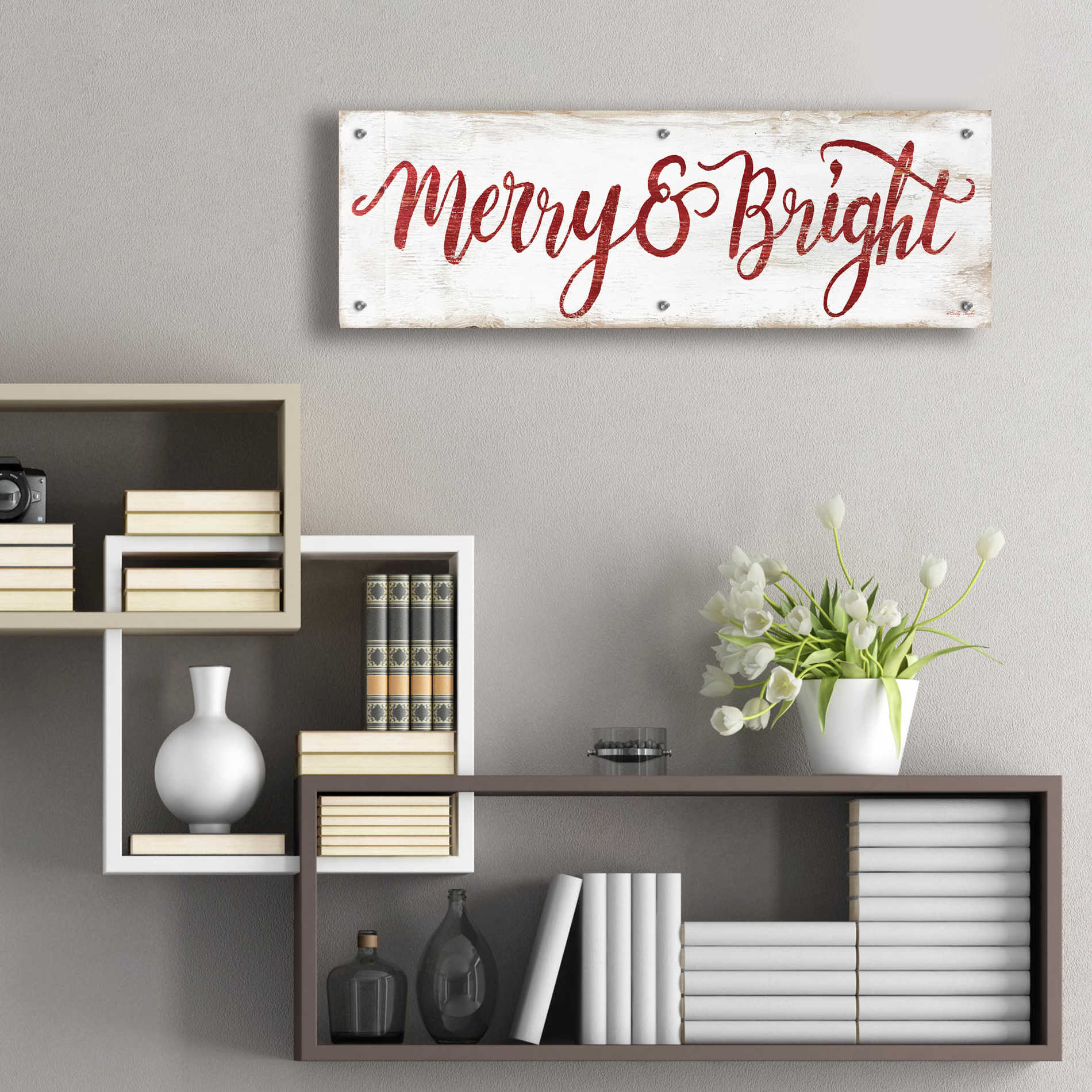 Epic Art 'Merry & Bright Cursive' by Cindy Jacobs, Acrylic Glass Wall Art,36x12