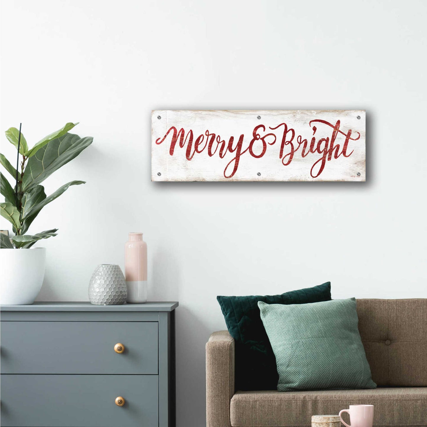 Epic Art 'Merry & Bright Cursive' by Cindy Jacobs, Acrylic Glass Wall Art,36x12