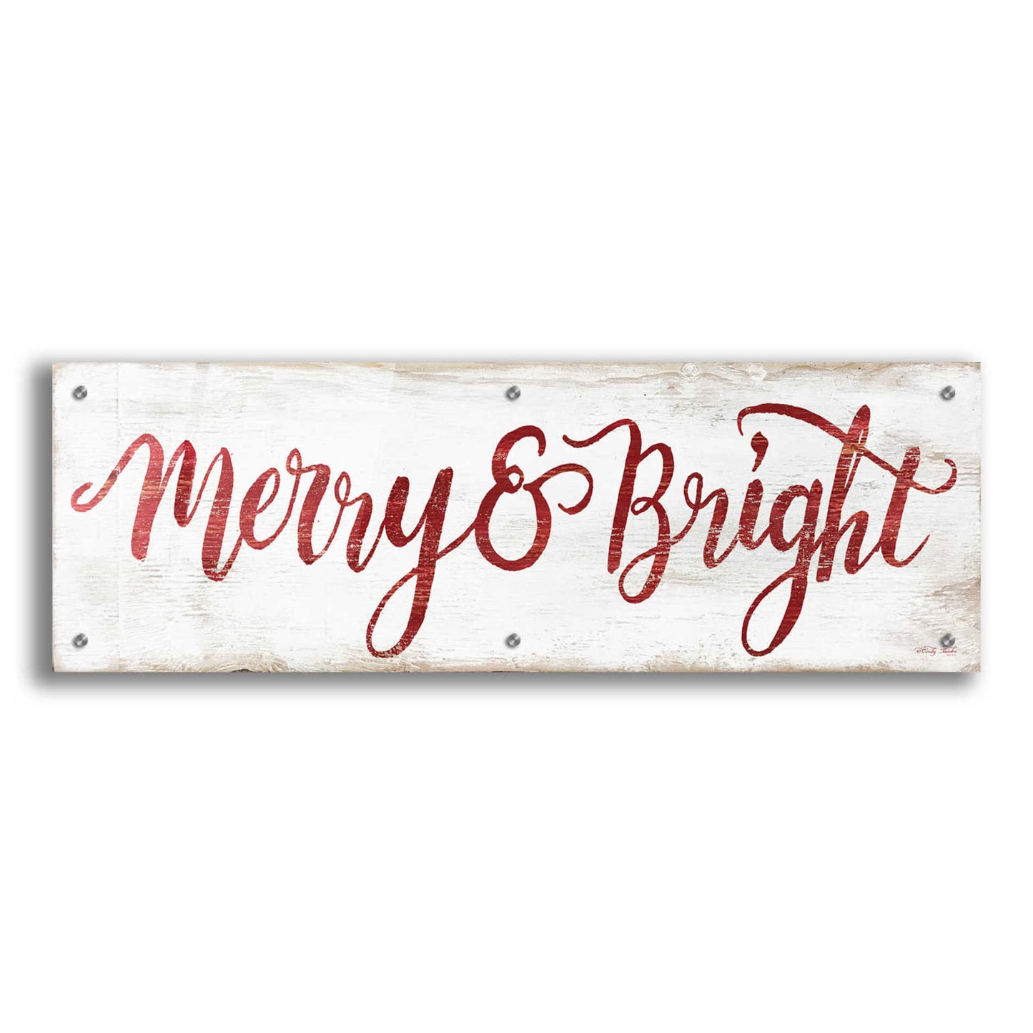 Epic Art 'Merry & Bright Cursive' by Cindy Jacobs, Acrylic Glass Wall Art,36x12