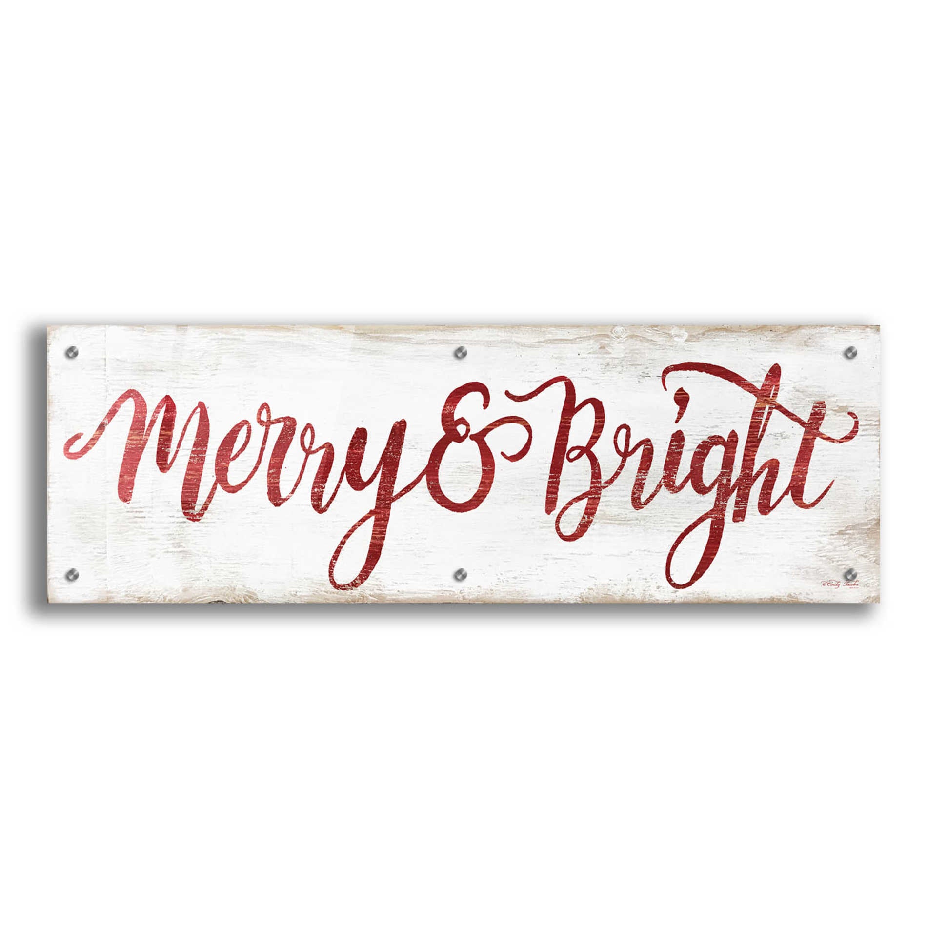 Epic Art 'Merry & Bright Cursive' by Cindy Jacobs, Acrylic Glass Wall Art,36x12